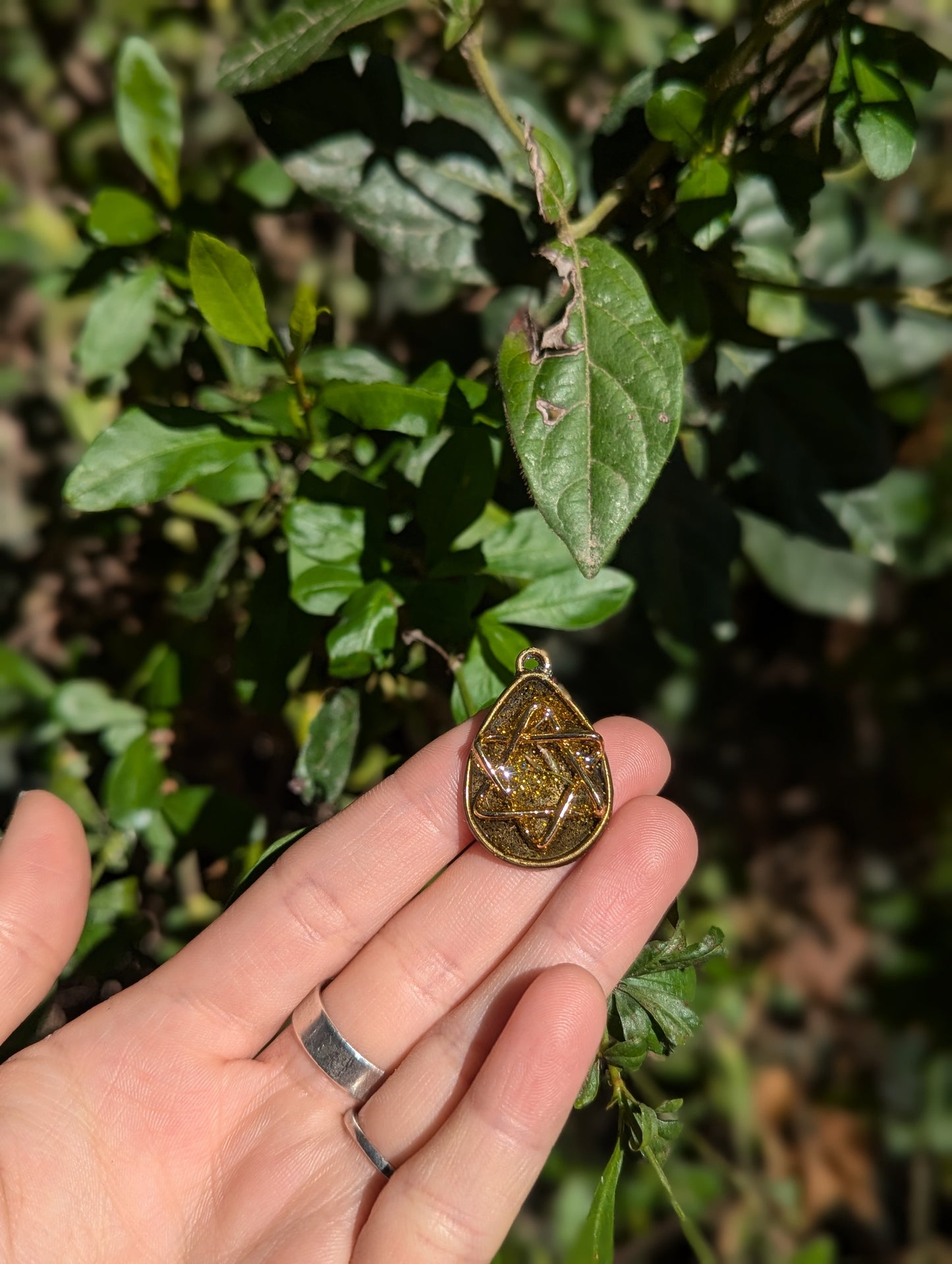 Israel Encapsulated: Oval Resin Plant, Gold Glitter and Soft Gold Plated Star of David