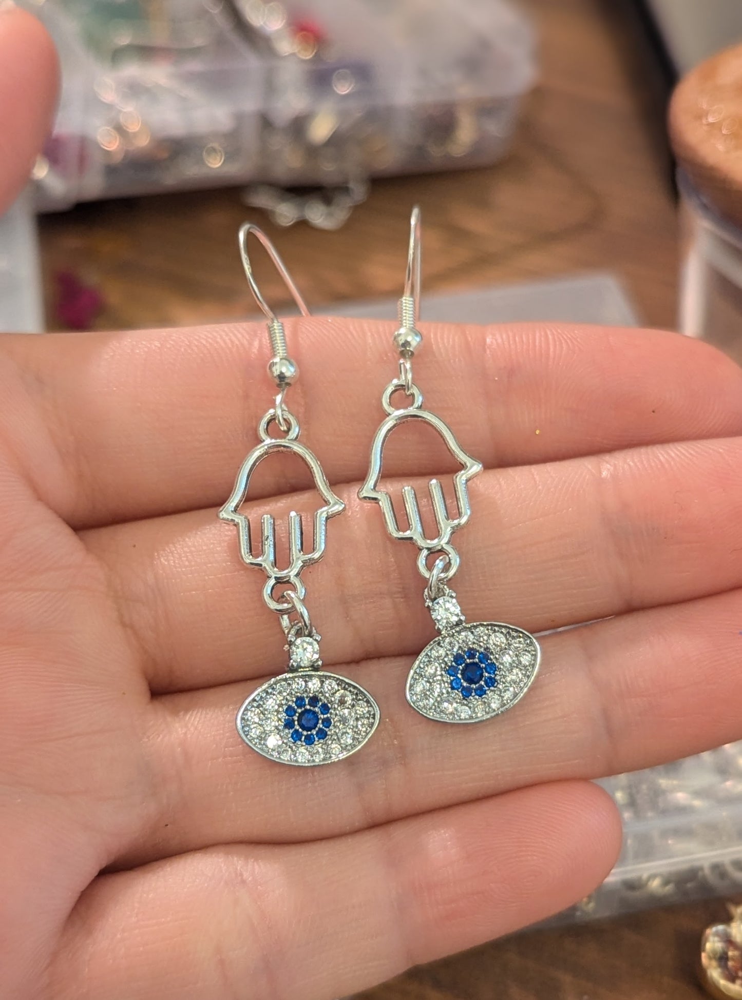 Hamsa Evil Eye Sterling Silver and Zirconia Earrings
