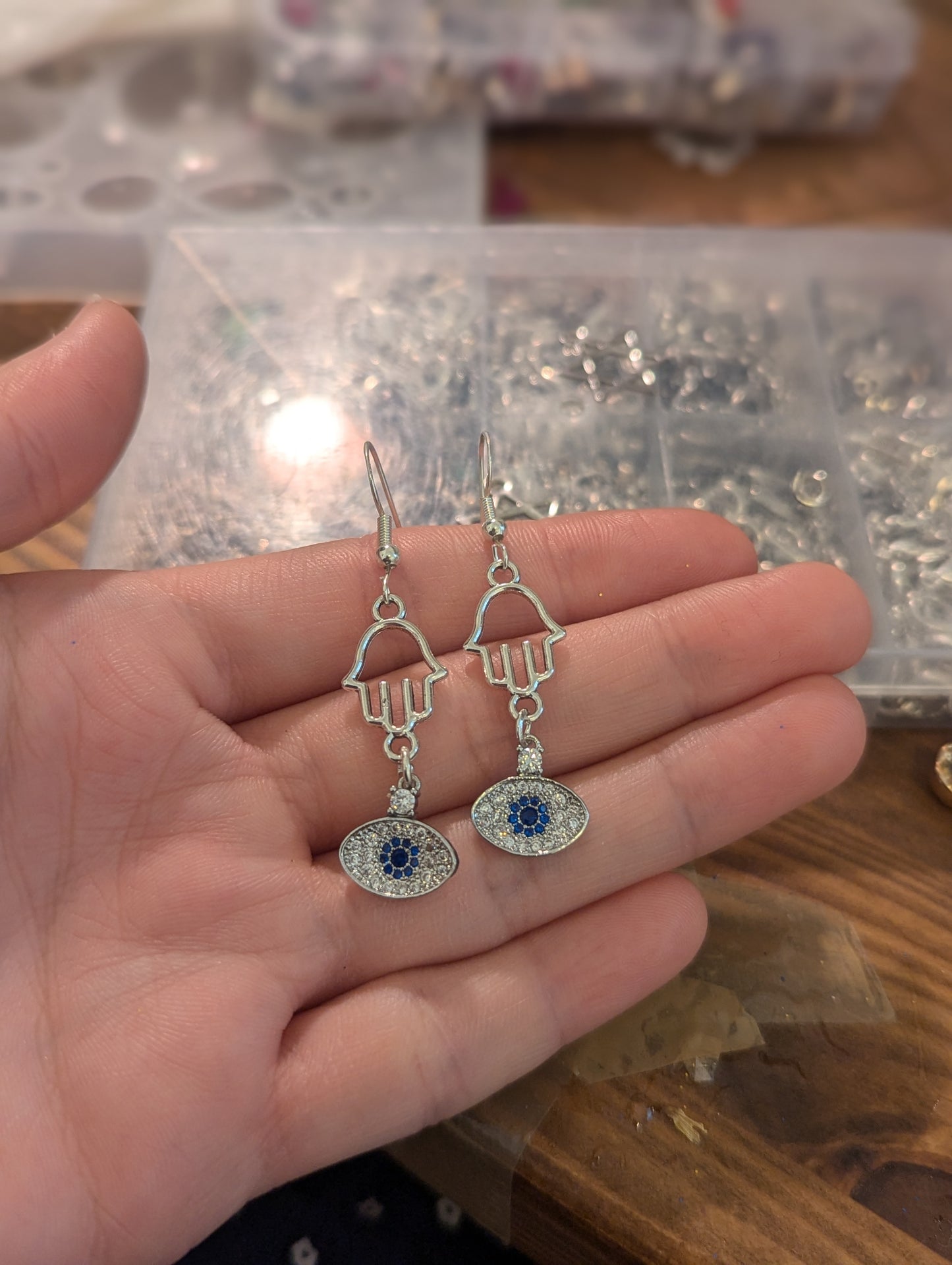 Hamsa Evil Eye Sterling Silver and Zirconia Earrings