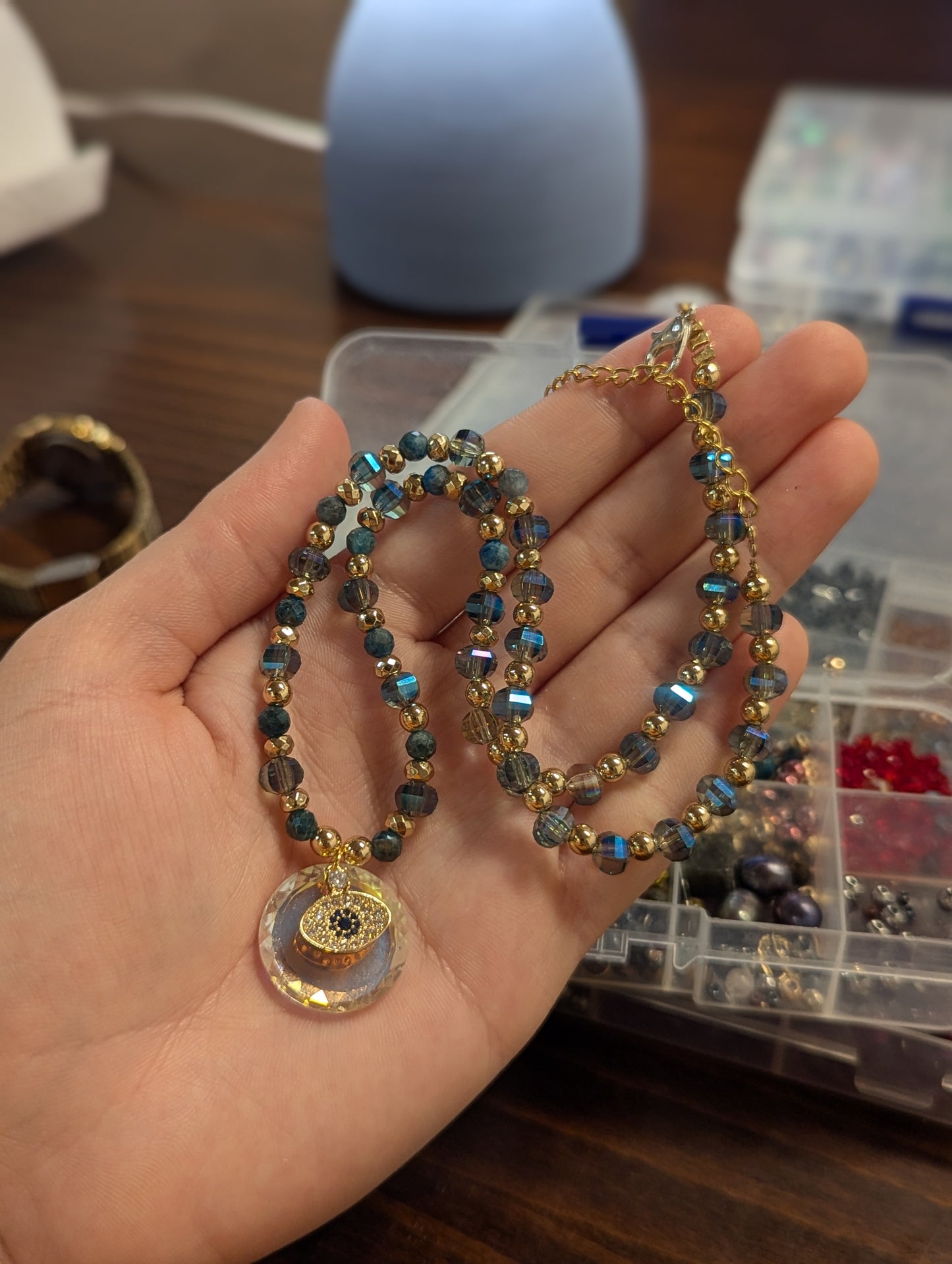 Evil Eye Zirconia, Round Faceted Glass and Apatite Gemstones