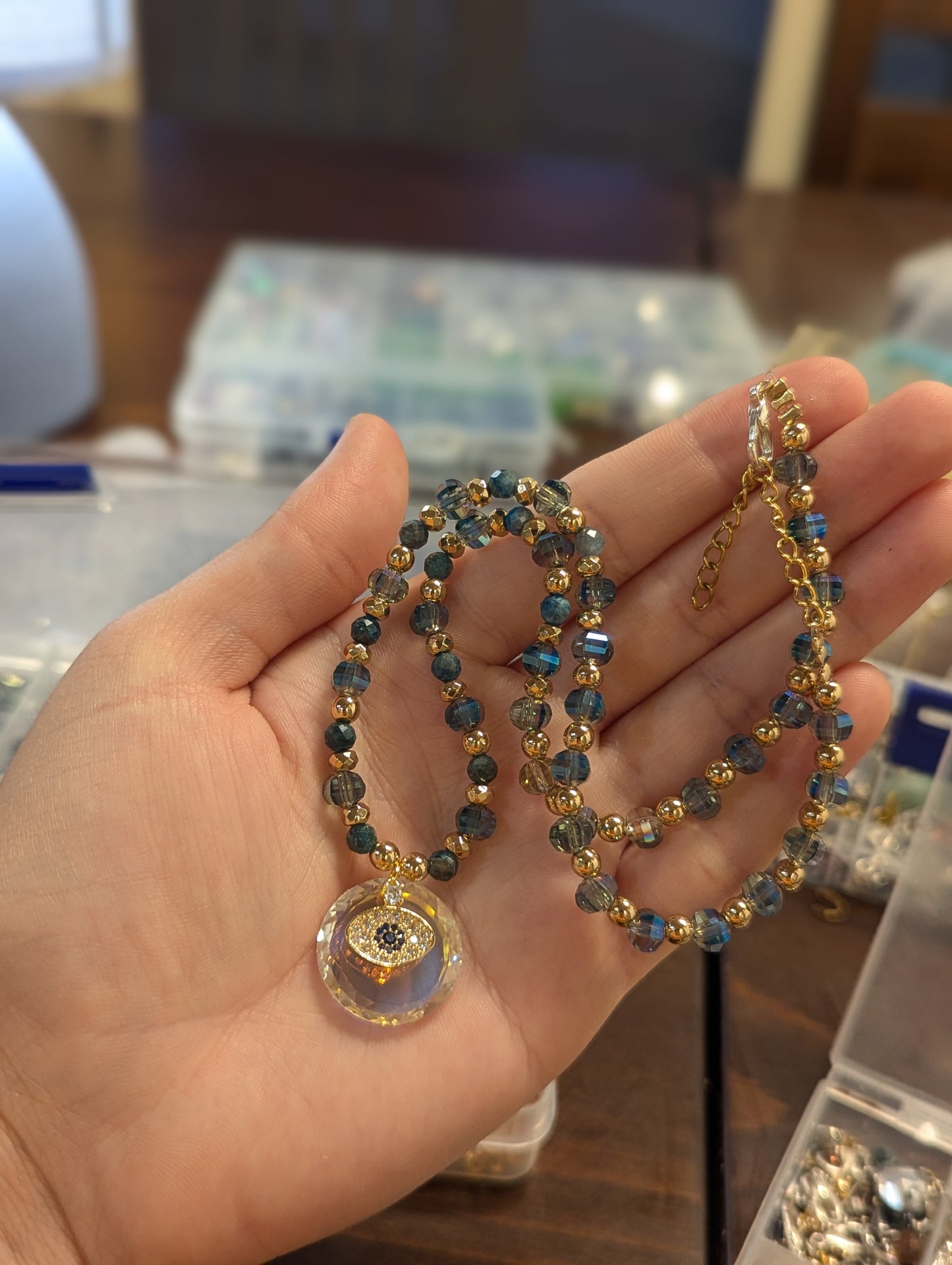 Evil Eye Zirconia, Round Faceted Glass and Apatite Gemstones