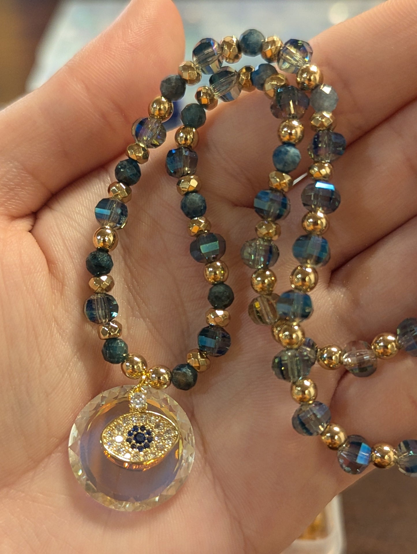 Evil Eye Zirconia, Round Faceted Glass and Apatite Gemstones
