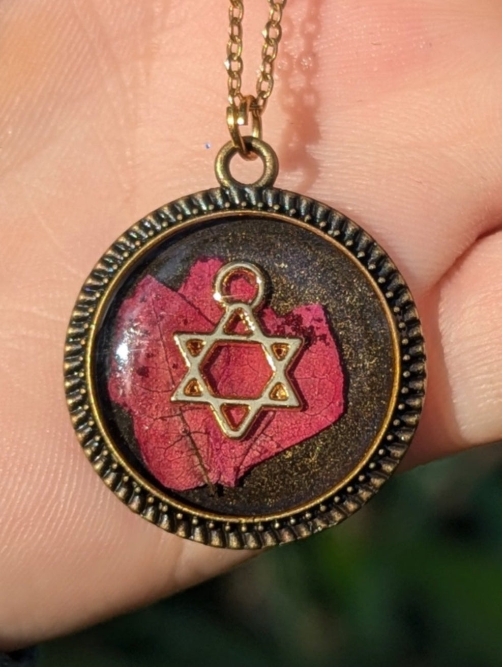 Israel Encapsulated: Pink Flower Round and Gold Star of David