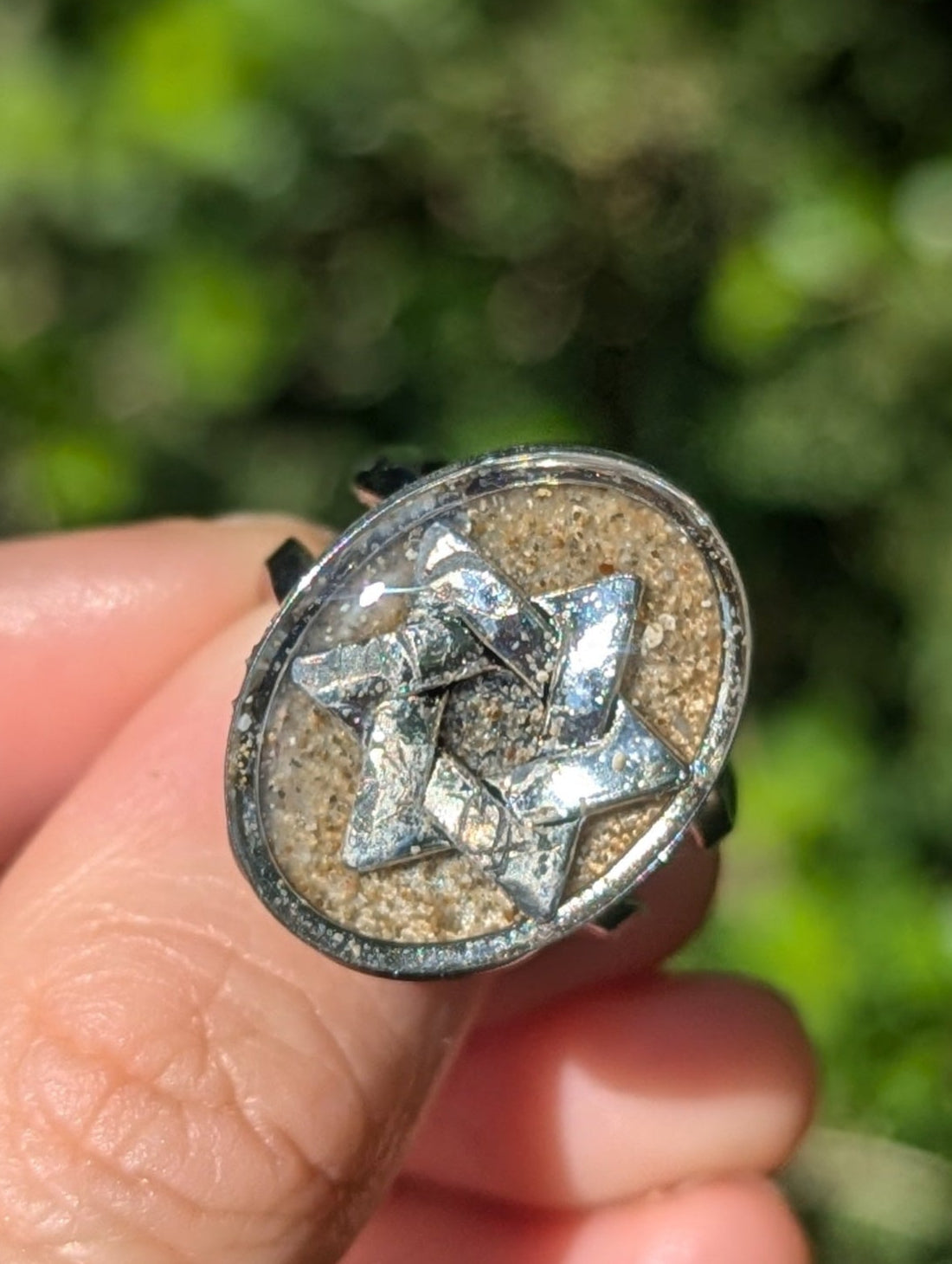Israeli Golden Sand and Silver Magen David Stainless Steel Oval Ring