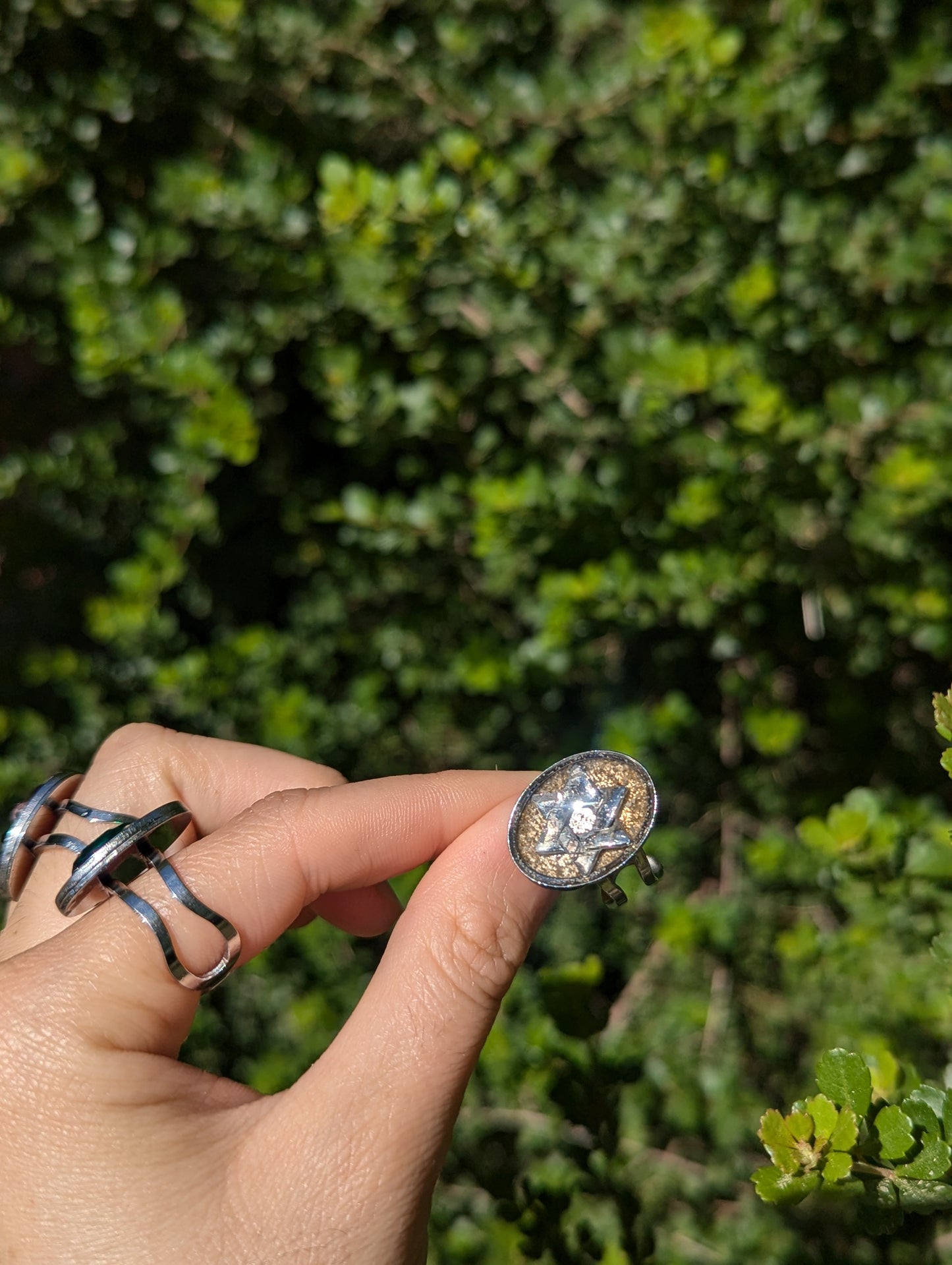 Israeli Golden Sand and Silver Magen David Stainless Steel Oval Ring
