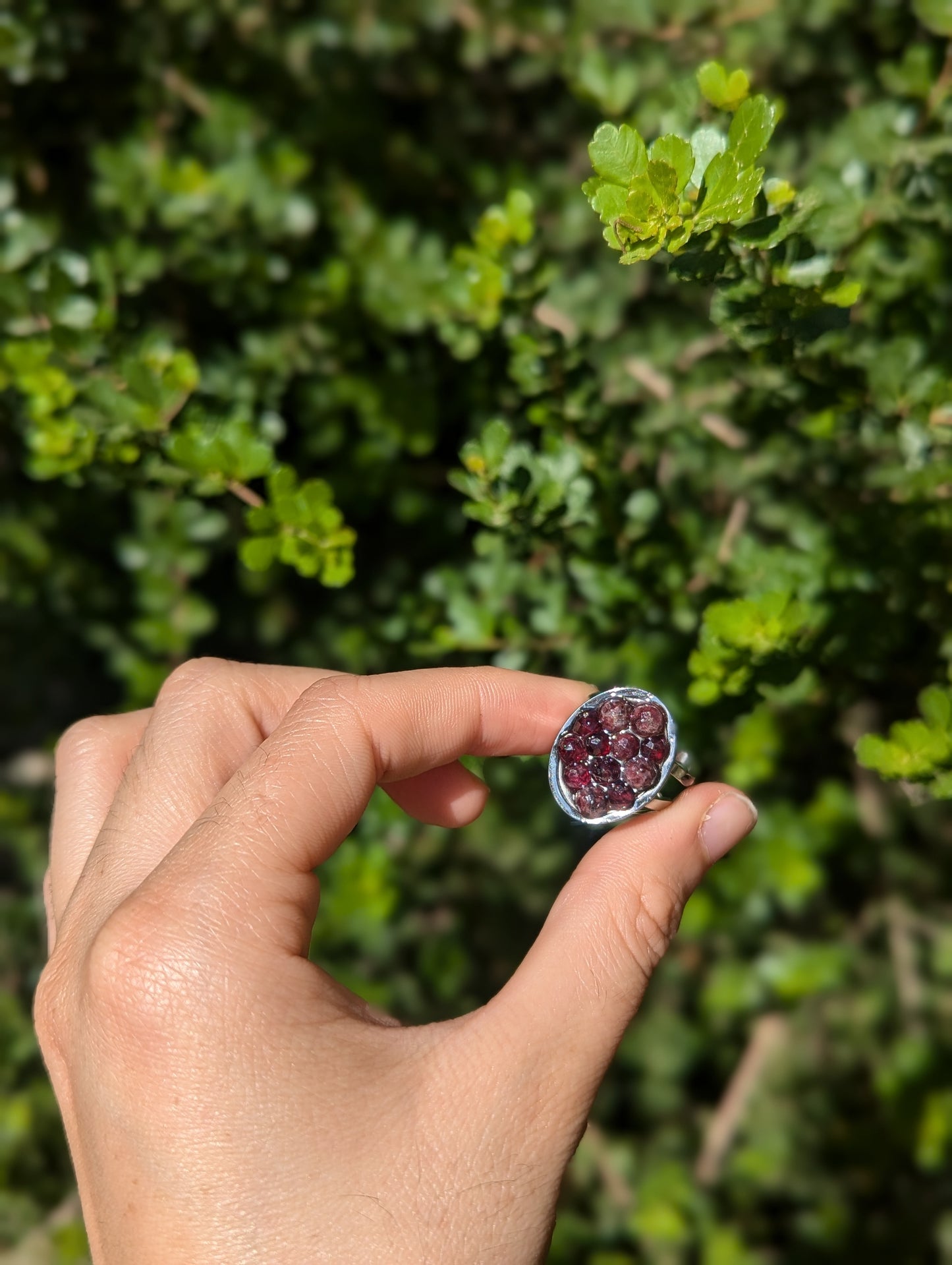 Garnet Gemstones Resin Ring in Adjustable Oval Stainless Steel Ring