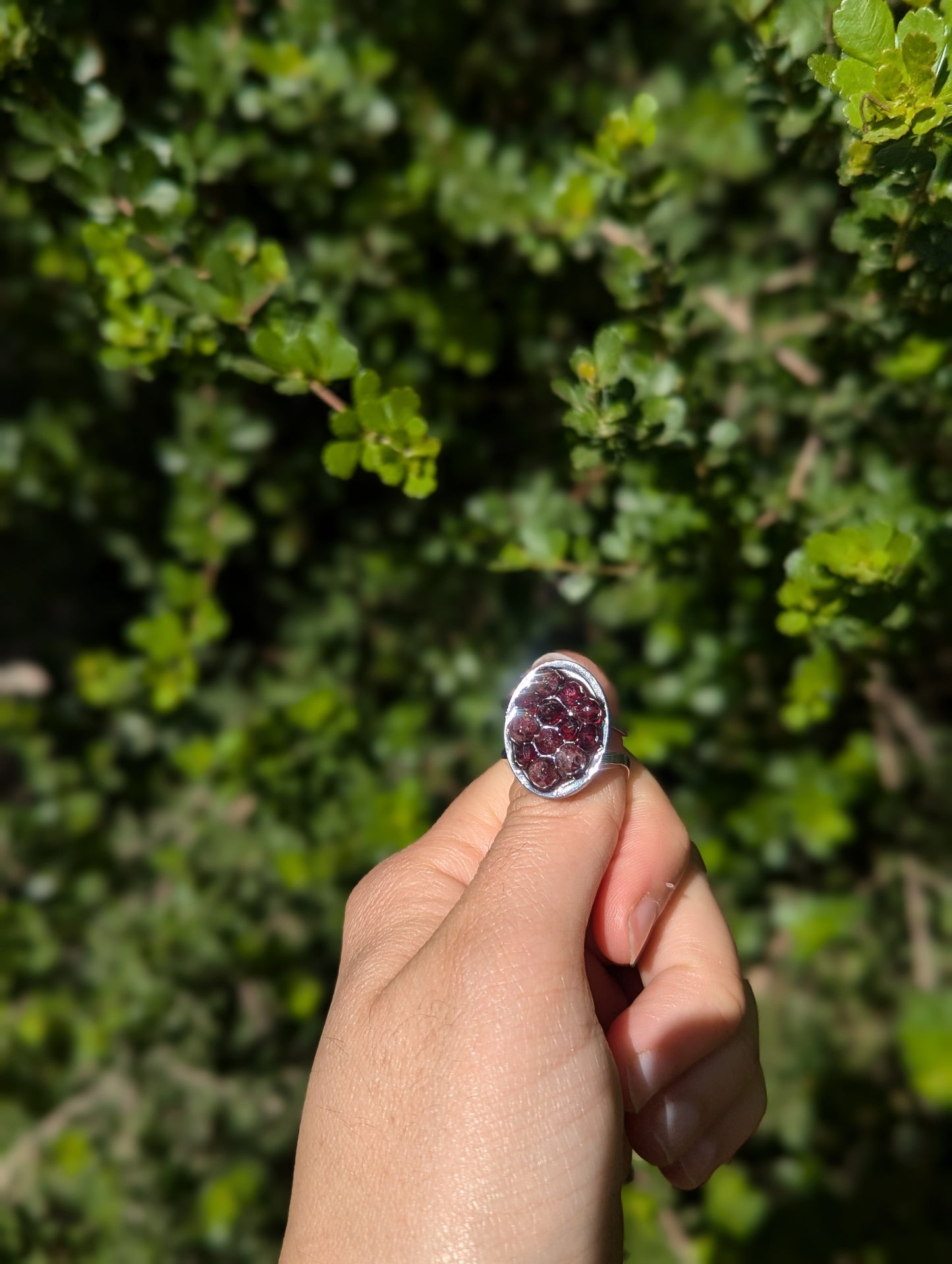 Garnet Gemstones Resin Ring in Adjustable Oval Stainless Steel Ring