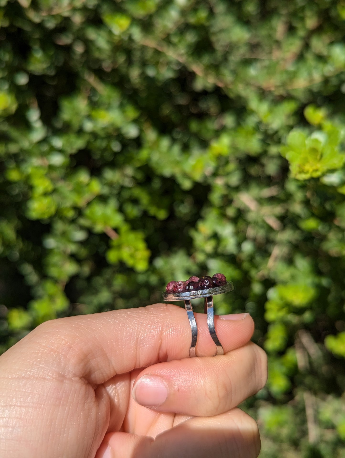 Garnet Gemstones Resin Ring in Adjustable Oval Stainless Steel Ring