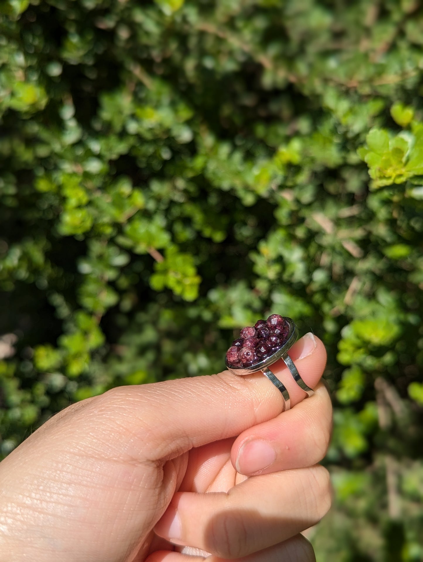 Garnet Gemstones Resin Ring in Adjustable Oval Stainless Steel Ring