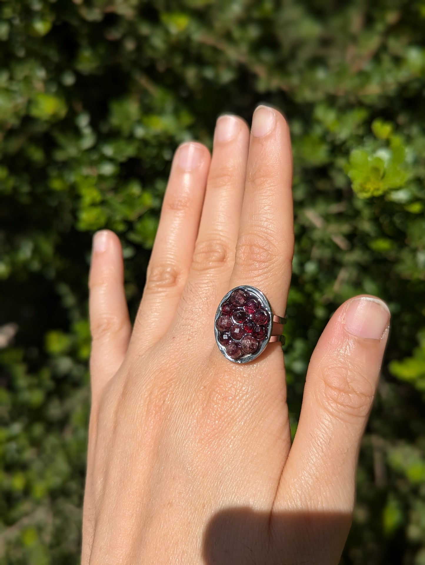 Garnet Gemstones Resin Ring in Adjustable Oval Stainless Steel Ring