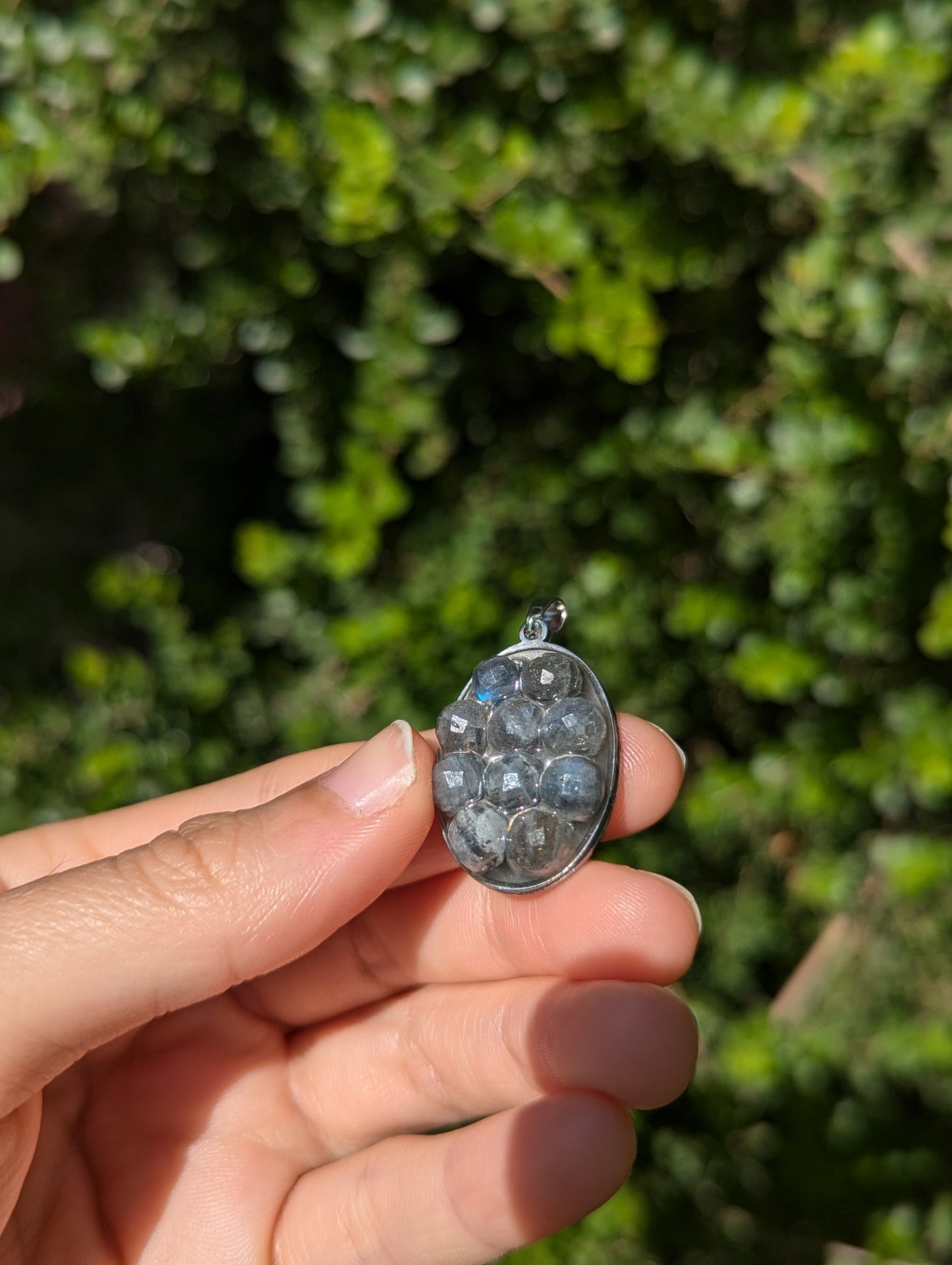 Labradorite Grey Gemstones Oval Stainless Steel Resin Pendant