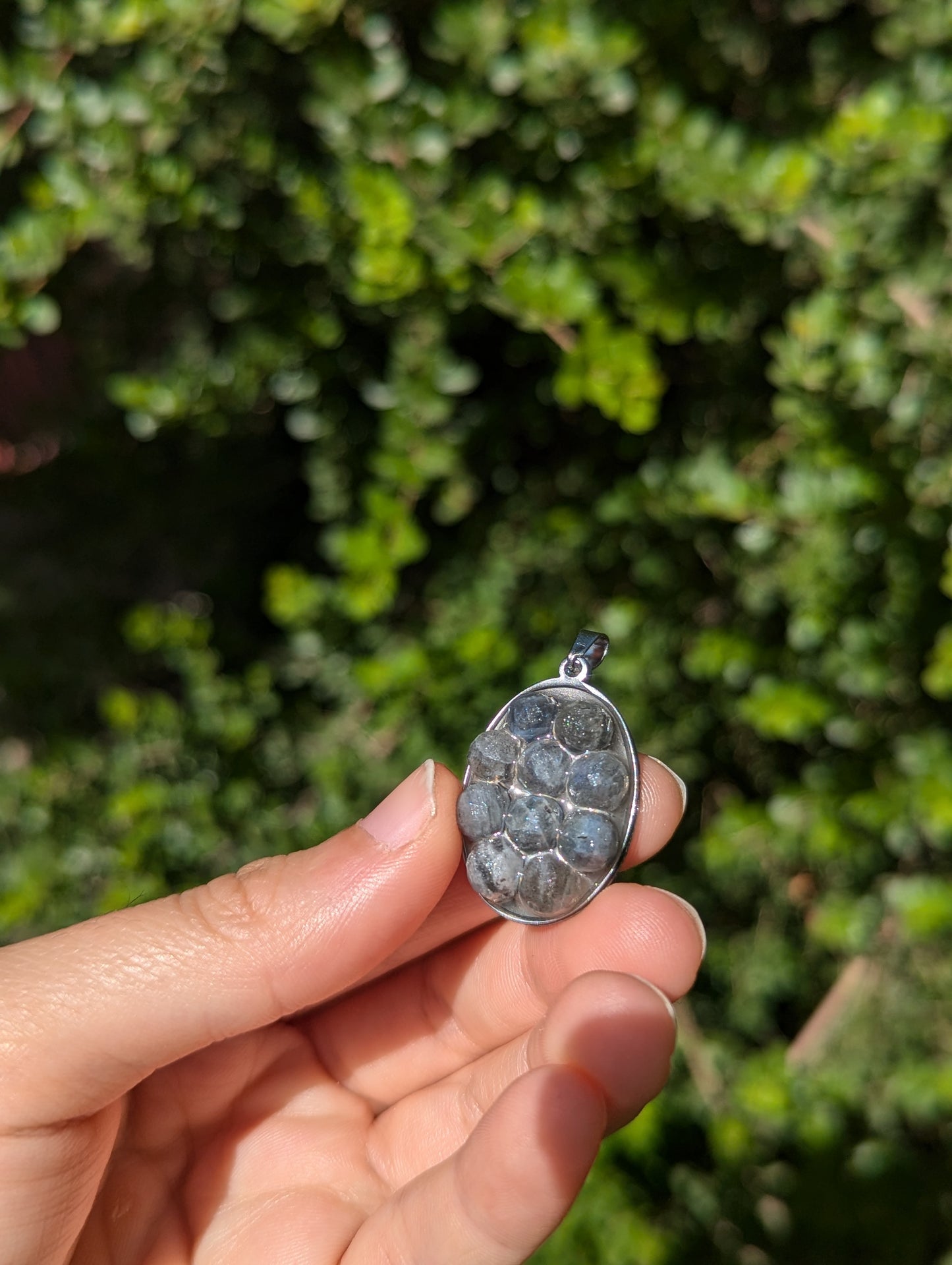 Labradorite Grey Gemstones Oval Stainless Steel Resin Pendant