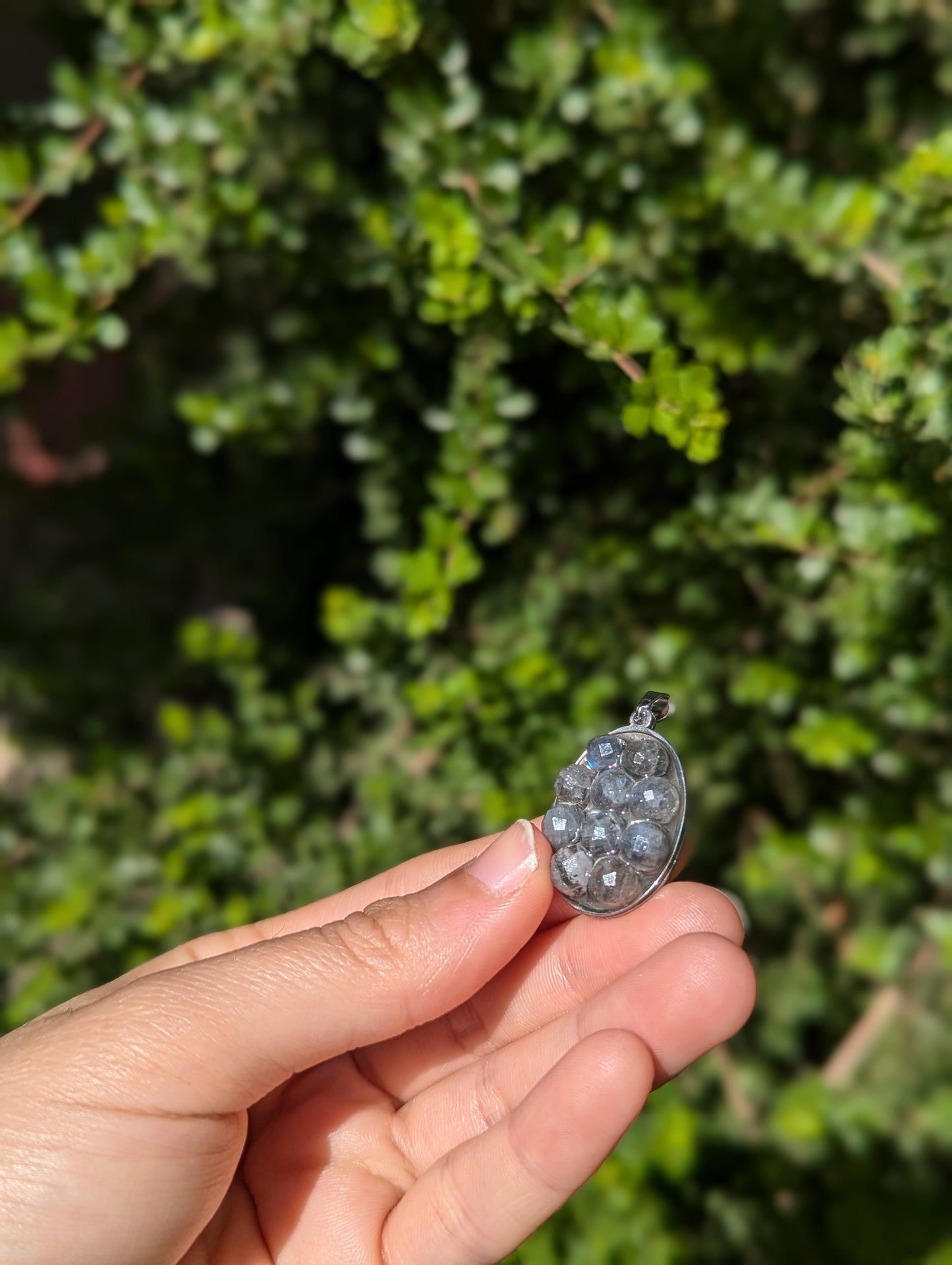 Labradorite Grey Gemstones Oval Stainless Steel Resin Pendant