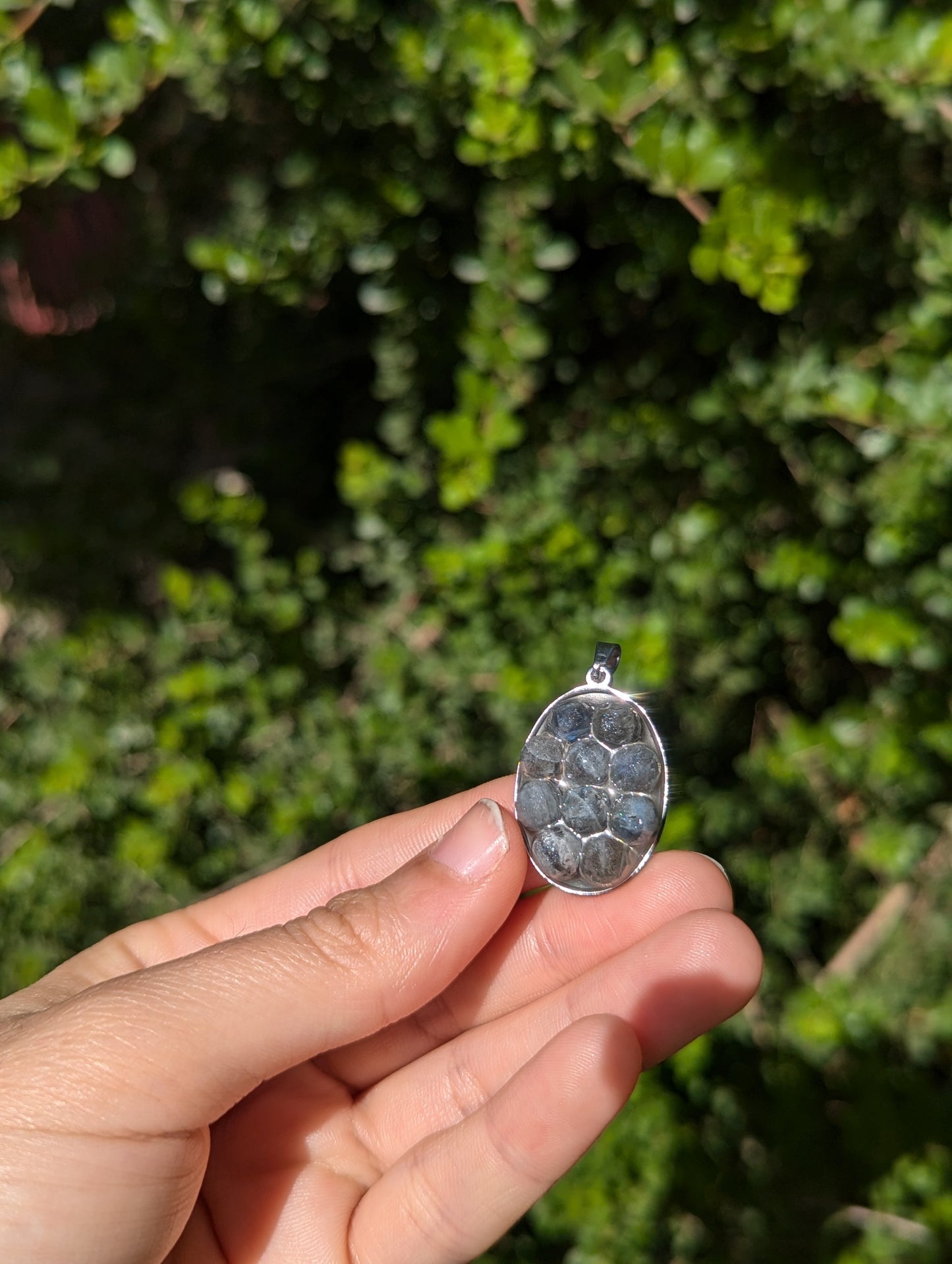 Labradorite Grey Gemstones Oval Stainless Steel Resin Pendant