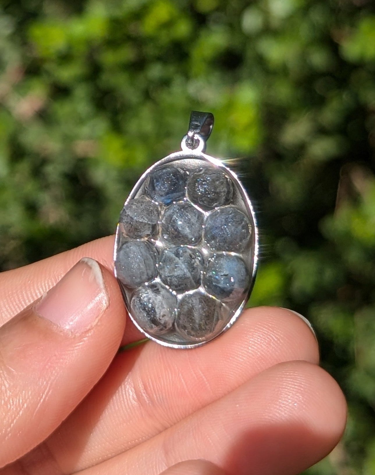 Labradorite Grey Gemstones Oval Stainless Steel Resin Pendant