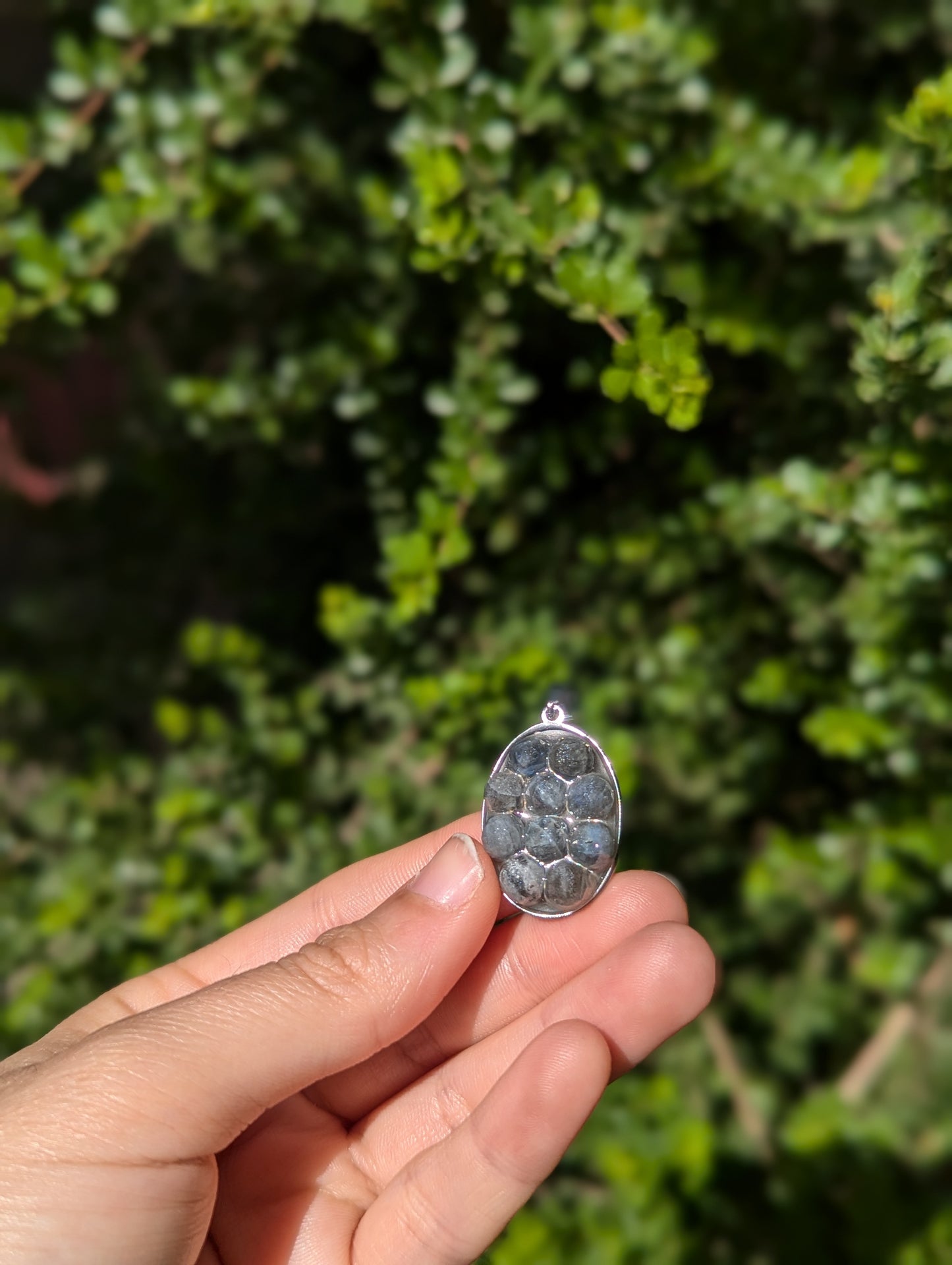 Labradorite Grey Gemstones Oval Stainless Steel Resin Pendant