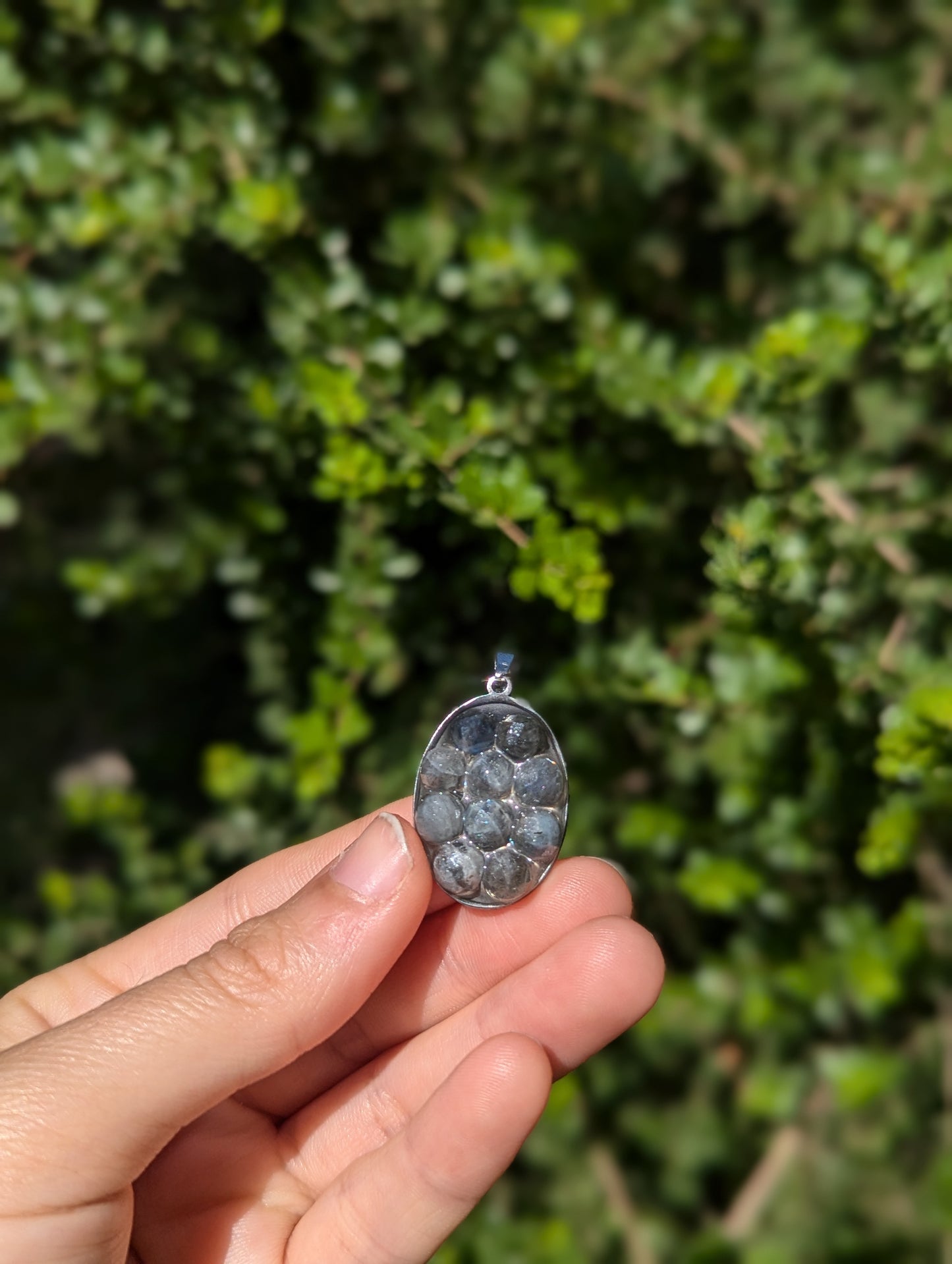 Labradorite Grey Gemstones Oval Stainless Steel Resin Pendant