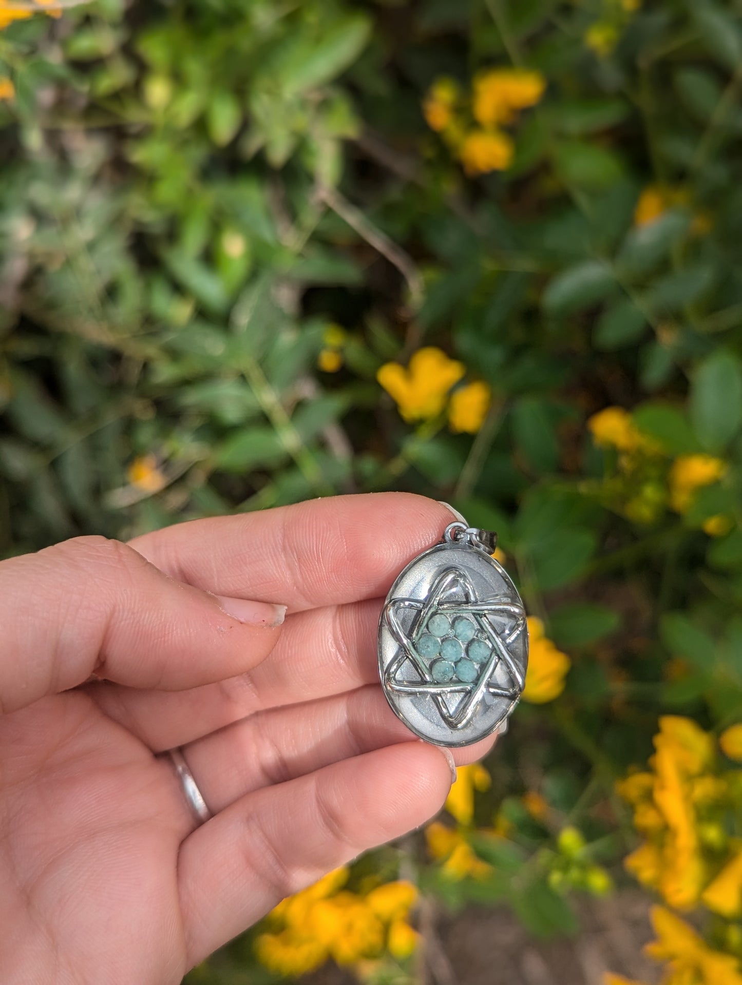 Amazonite Gemstones Silver Magen David Resin Pendant