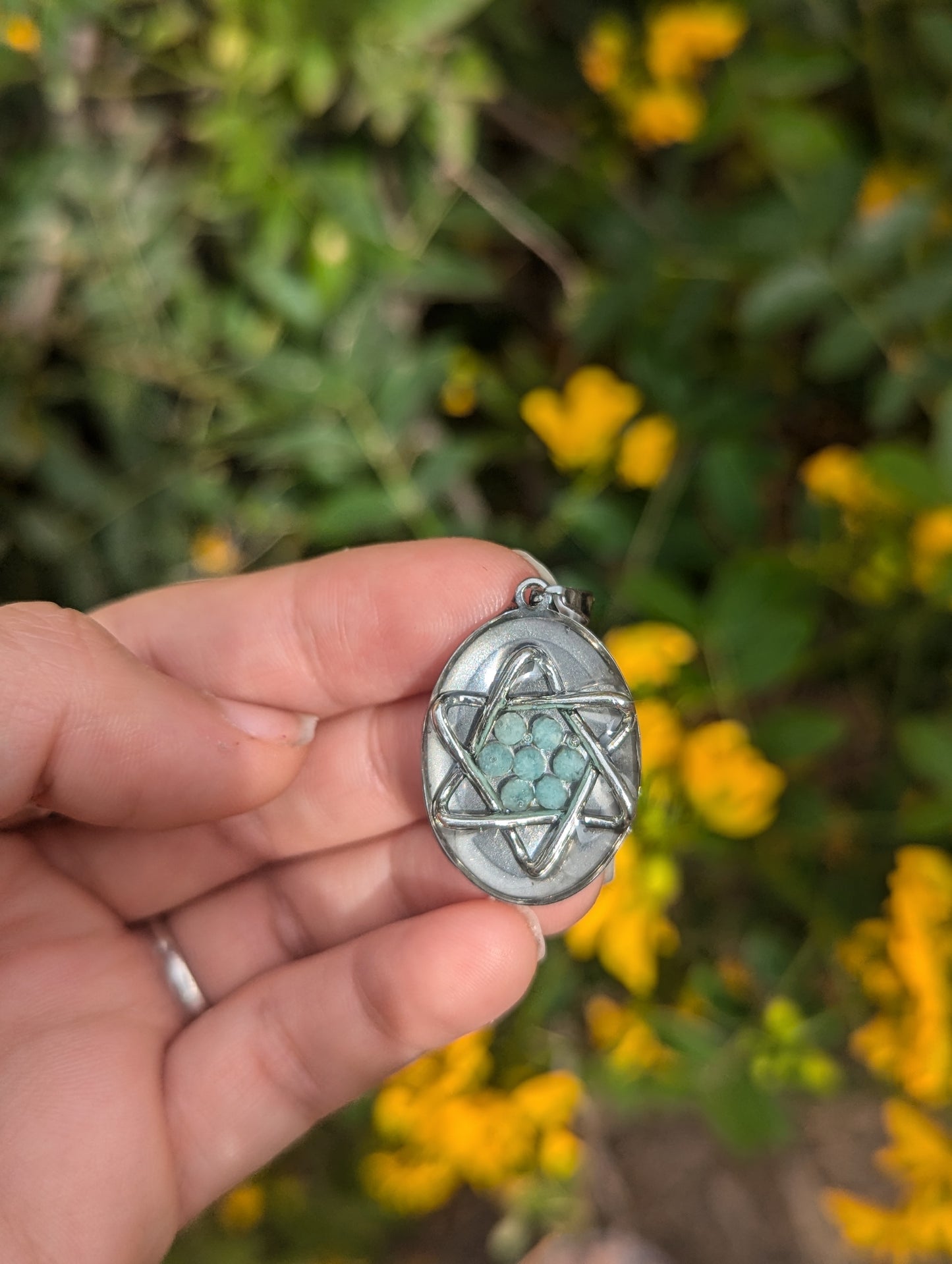 Amazonite Gemstones Silver Magen David Resin Pendant