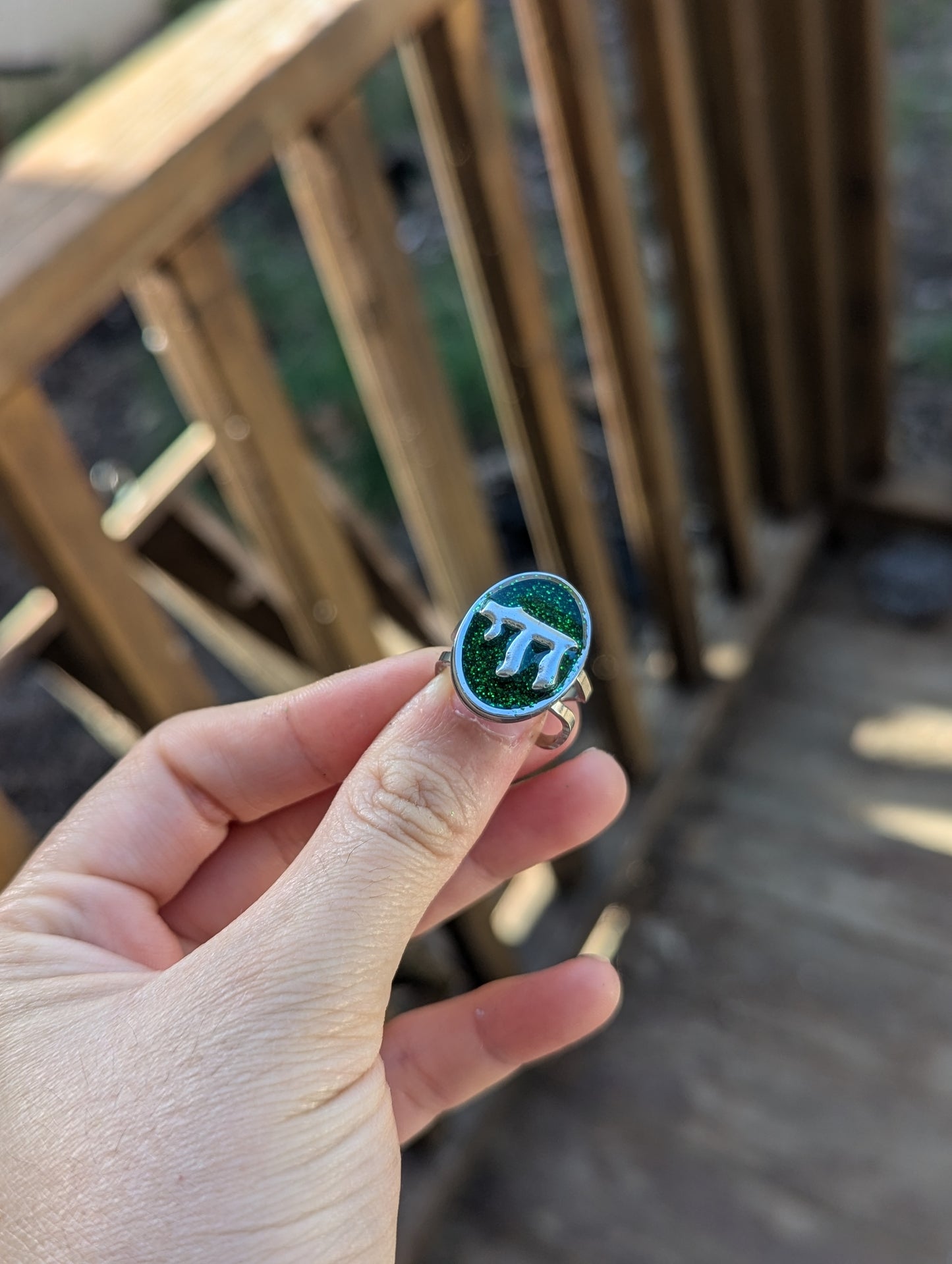 Green Shining Chai Silver Stainless Steel Resin Ring