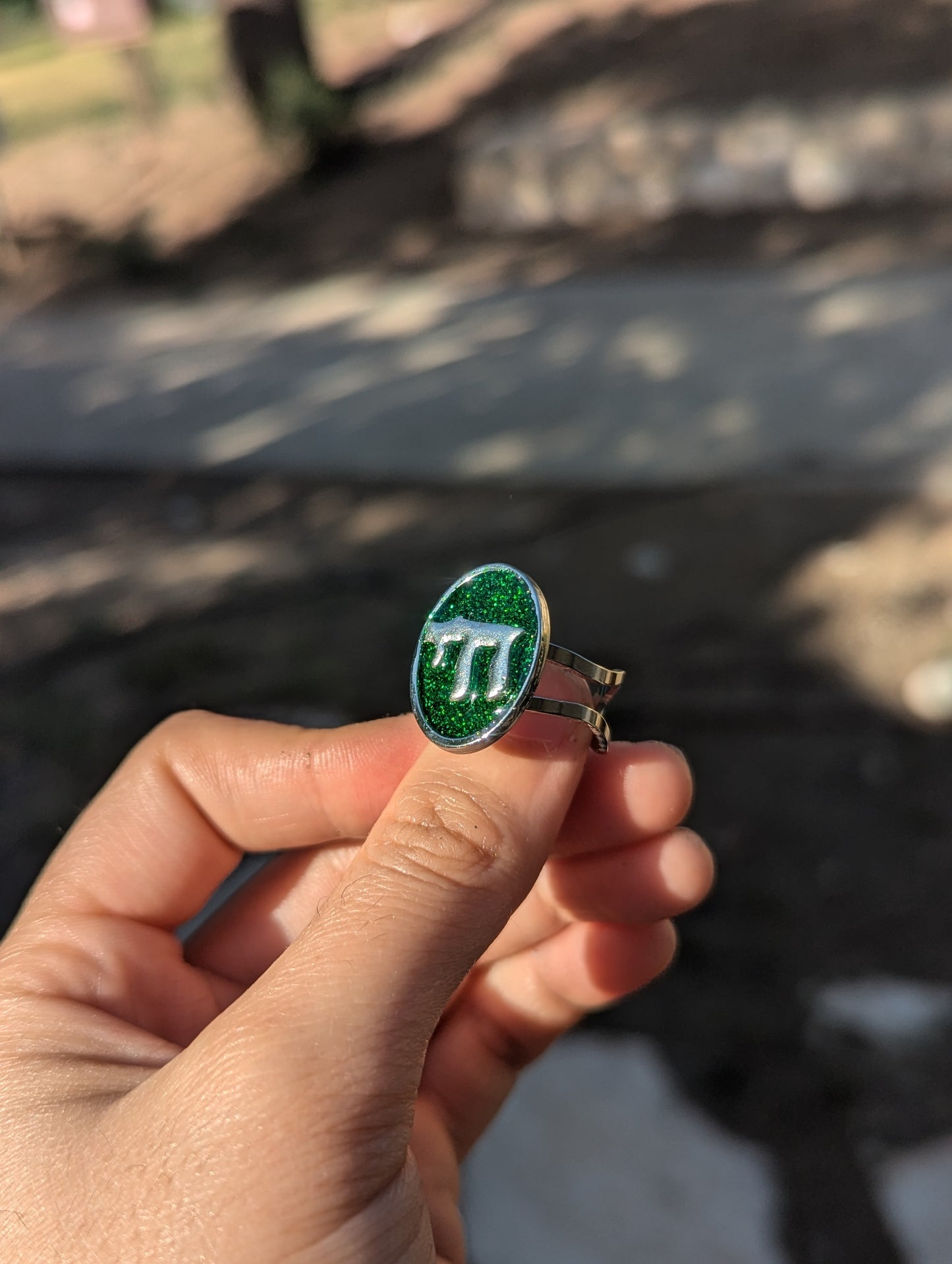 Green Shining Chai Silver Stainless Steel Resin Ring
