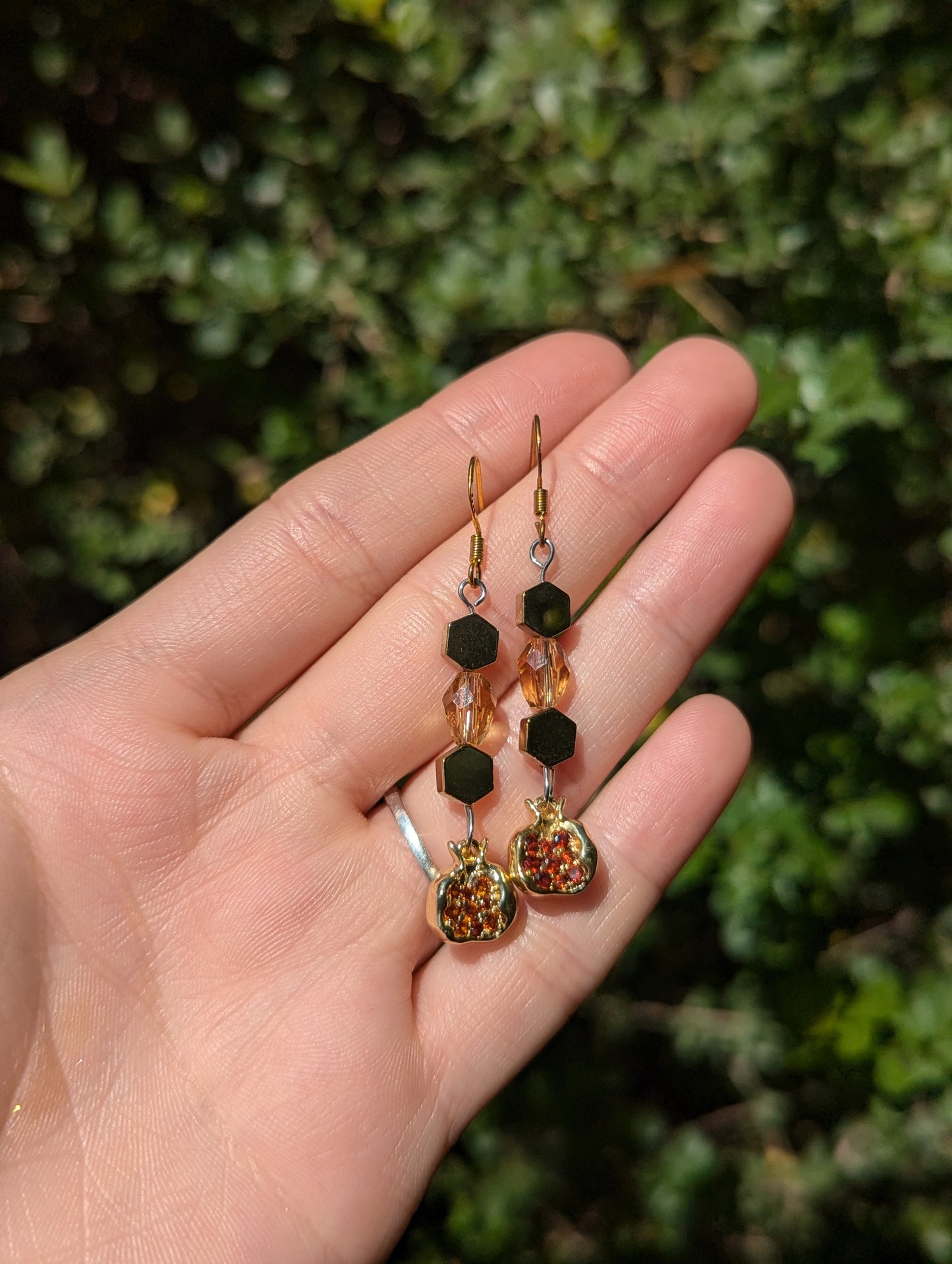 Gold Plated Pomegranate Earrings with Sterling Silver Golden Hooks