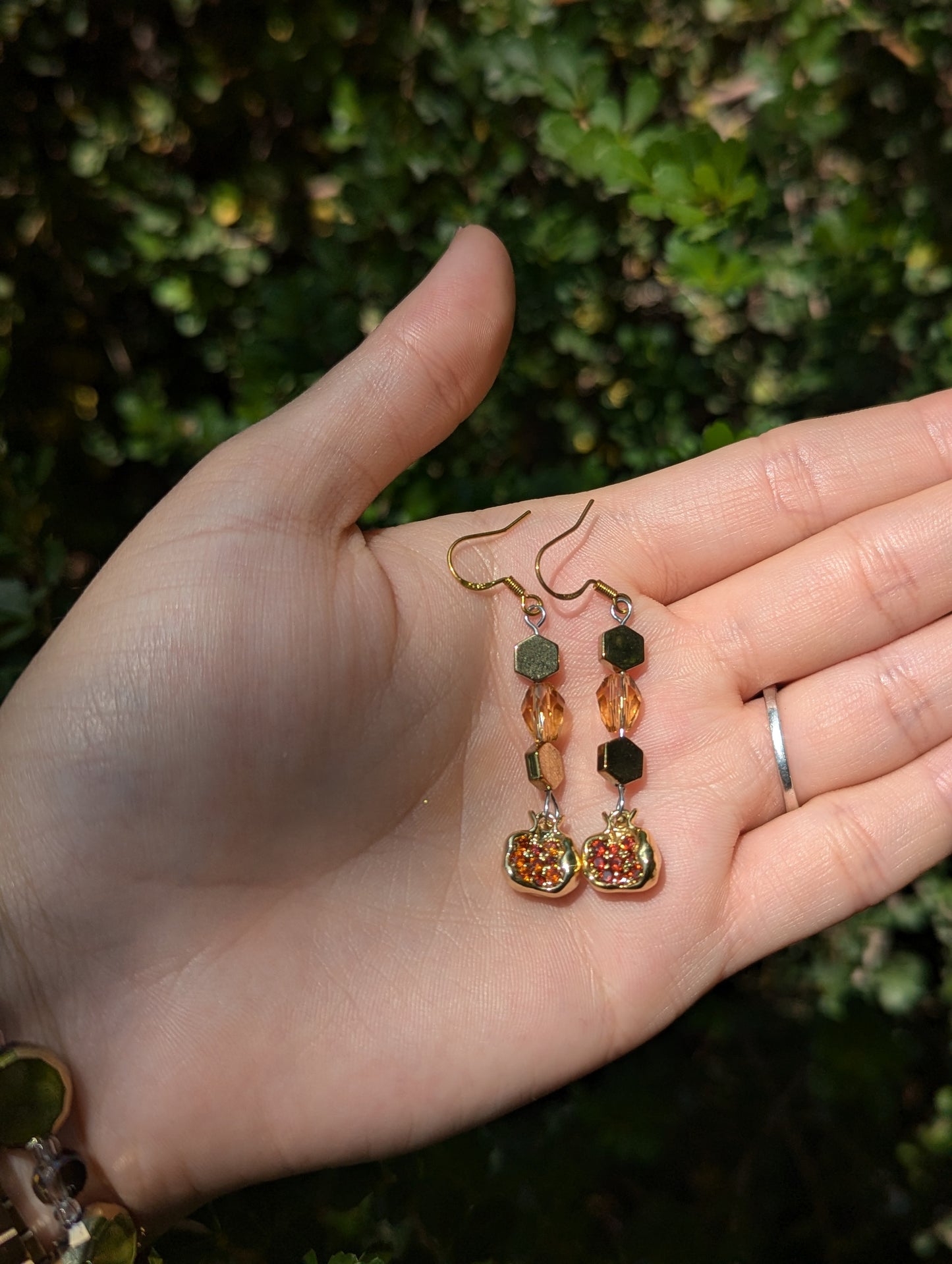 Gold Plated Pomegranate Earrings with Sterling Silver Golden Hooks