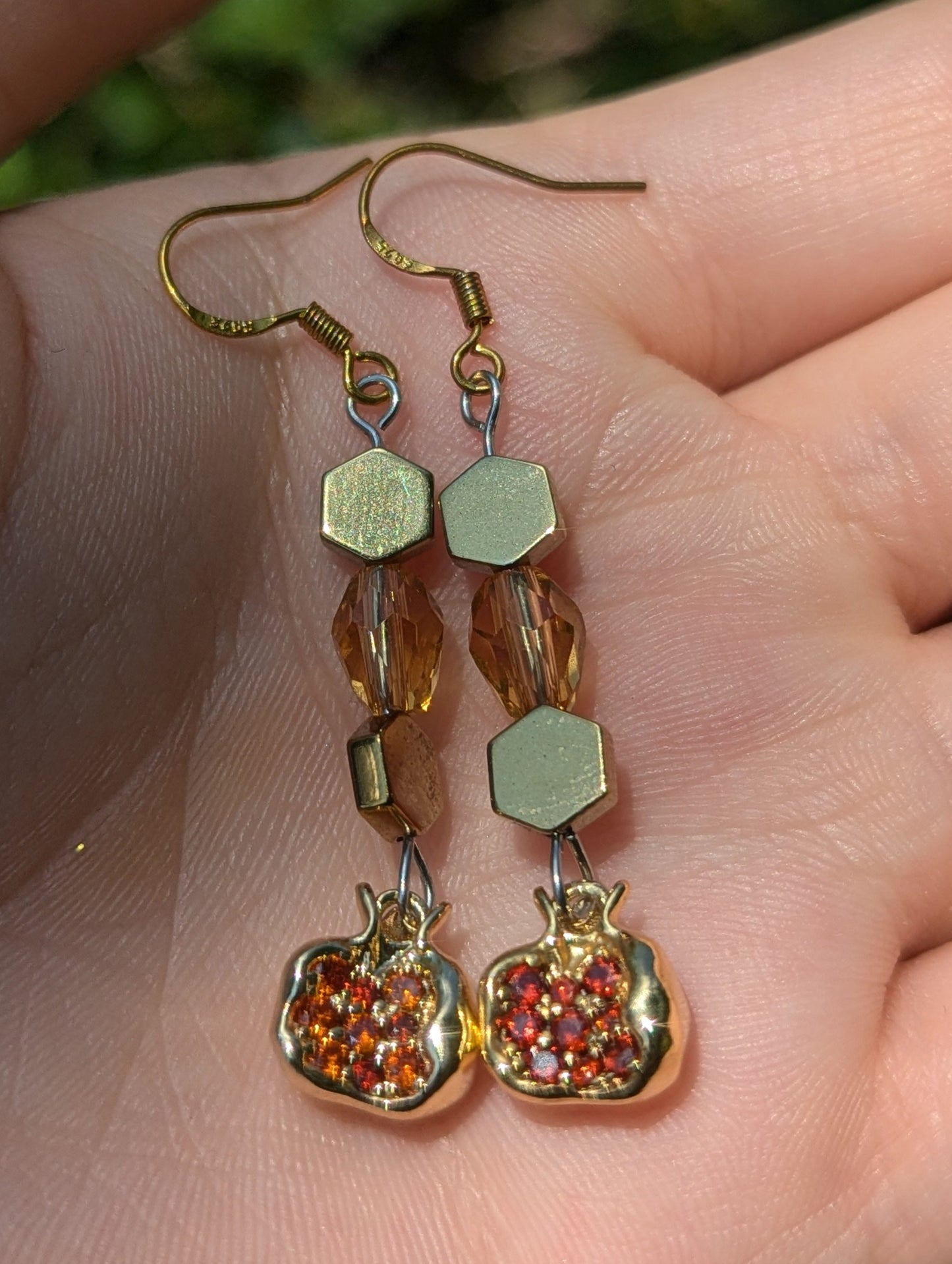 Gold Plated Pomegranate Earrings with Sterling Silver Golden Hooks