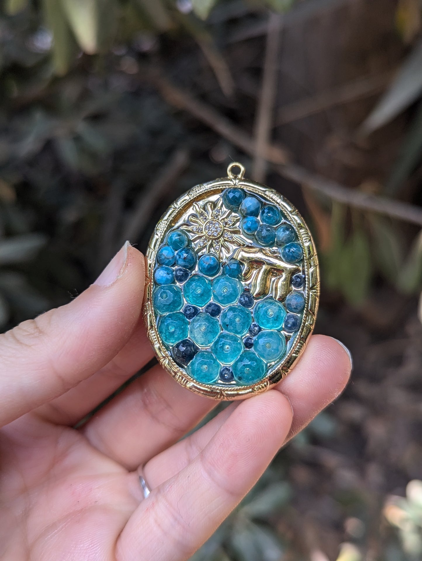 Sunny Sea and Sky Jade and Sapphires Chai Pendant