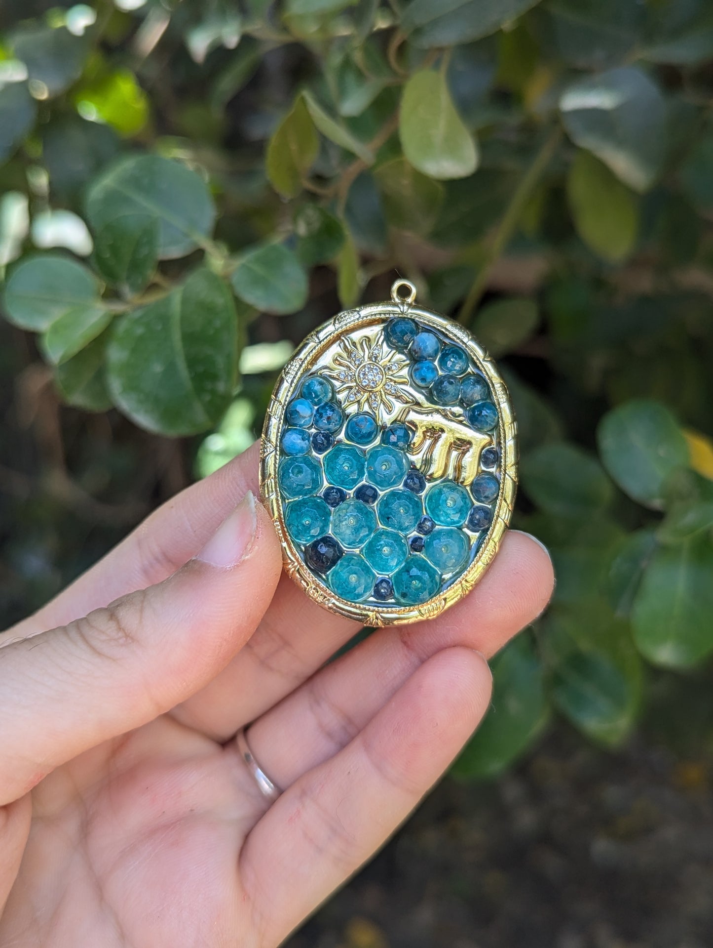 Sunny Sea and Sky Jade and Sapphires Chai Pendant