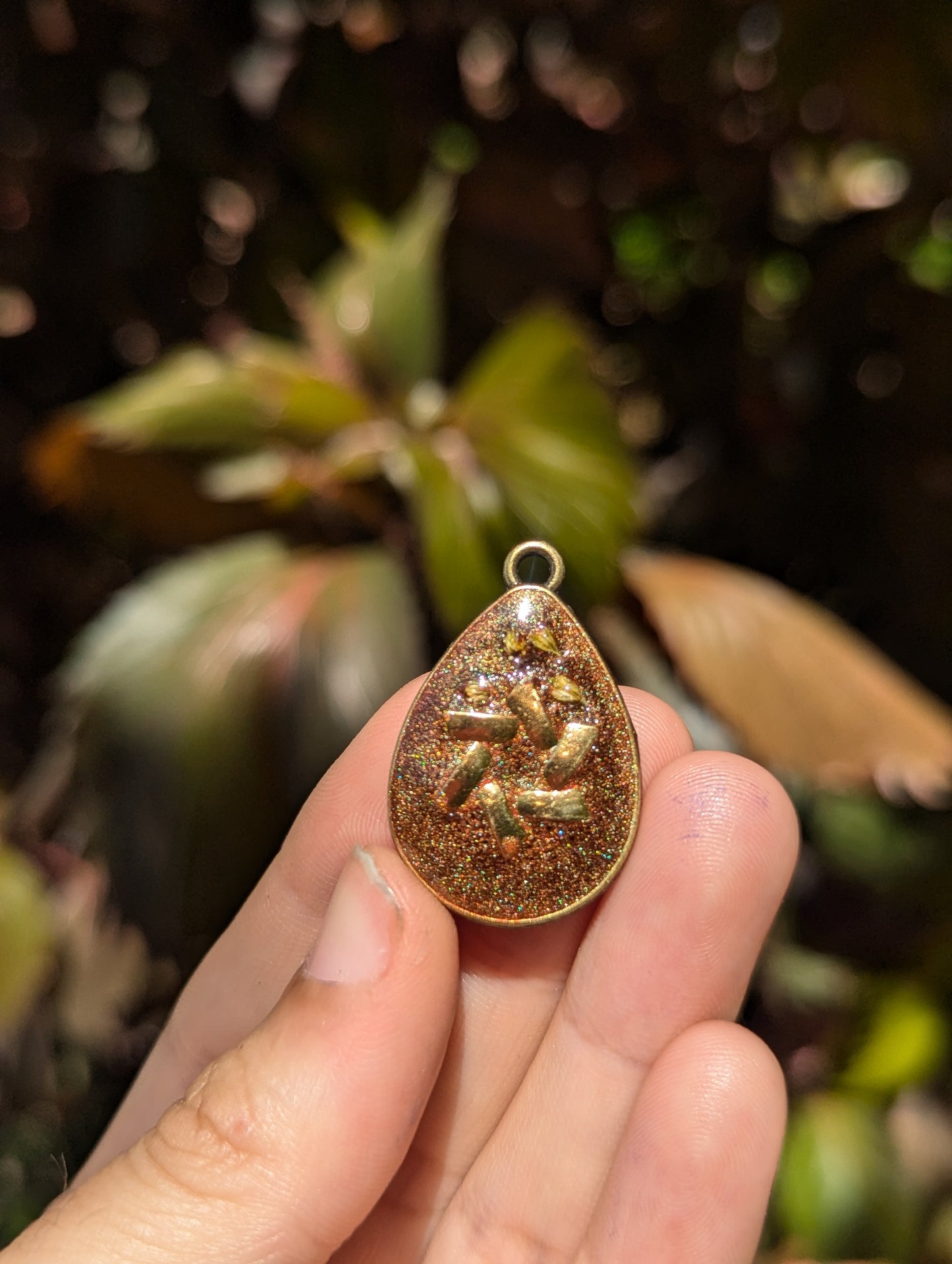 Reuven: Brown Glitter Tiny Yellow Israeli Flowers Drop Magen David Pendant