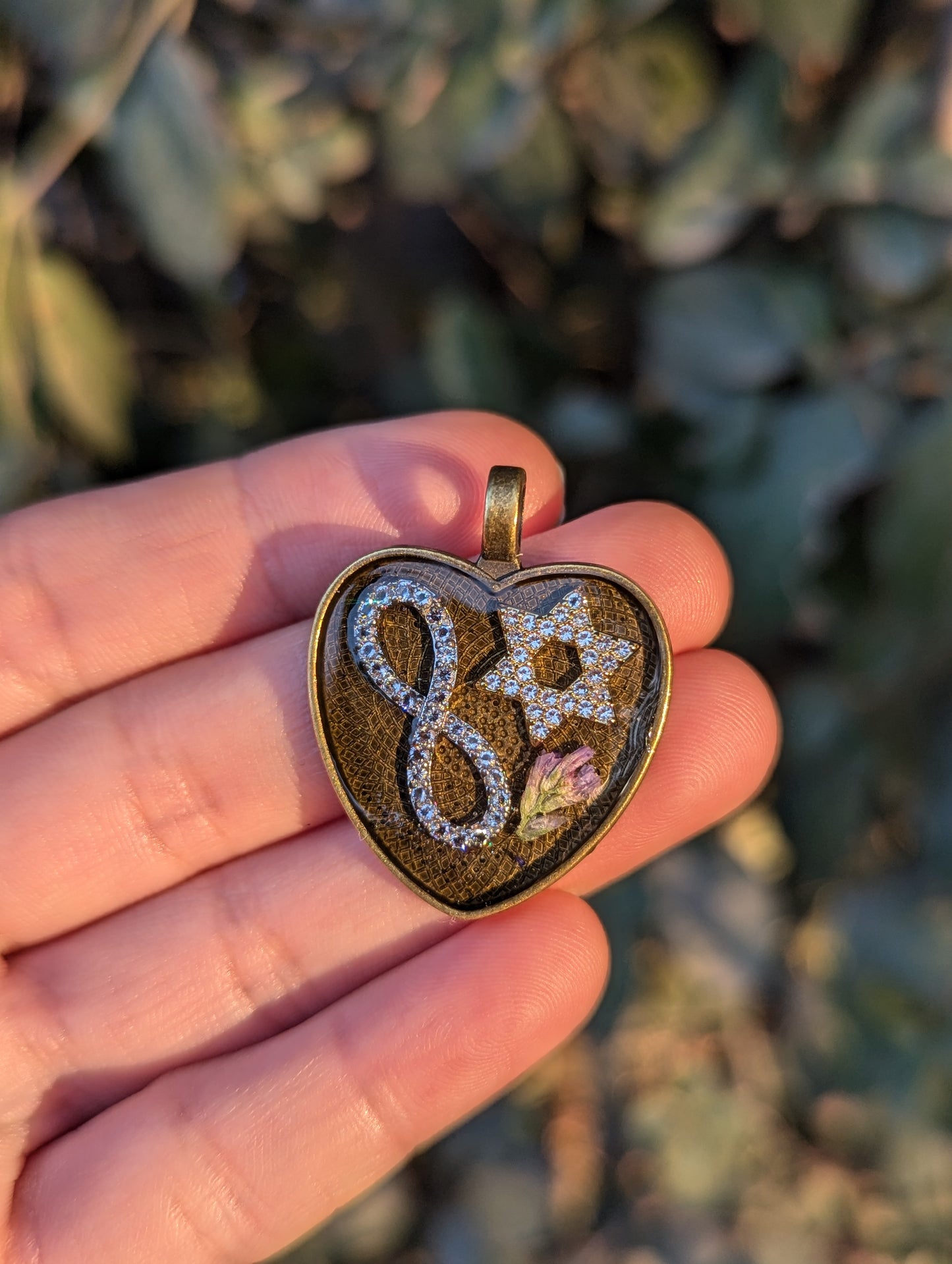Forever Jewish Heart Infinity Purple Israeli Flower Resin Zirconia Magen David Pendant
