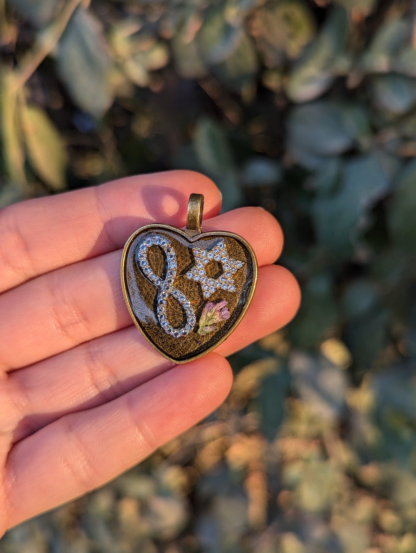 Forever Jewish Heart Infinity Purple Israeli Flower Resin Zirconia Magen David Pendant