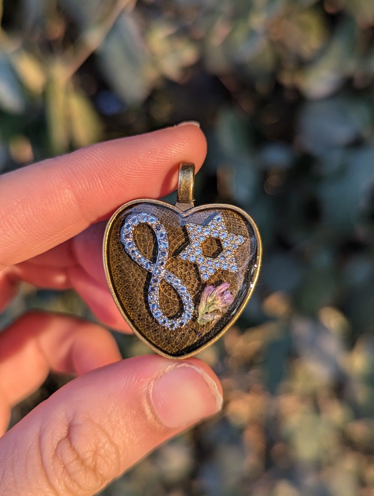Forever Jewish Heart Infinity Purple Israeli Flower Resin Zirconia Magen David Pendant