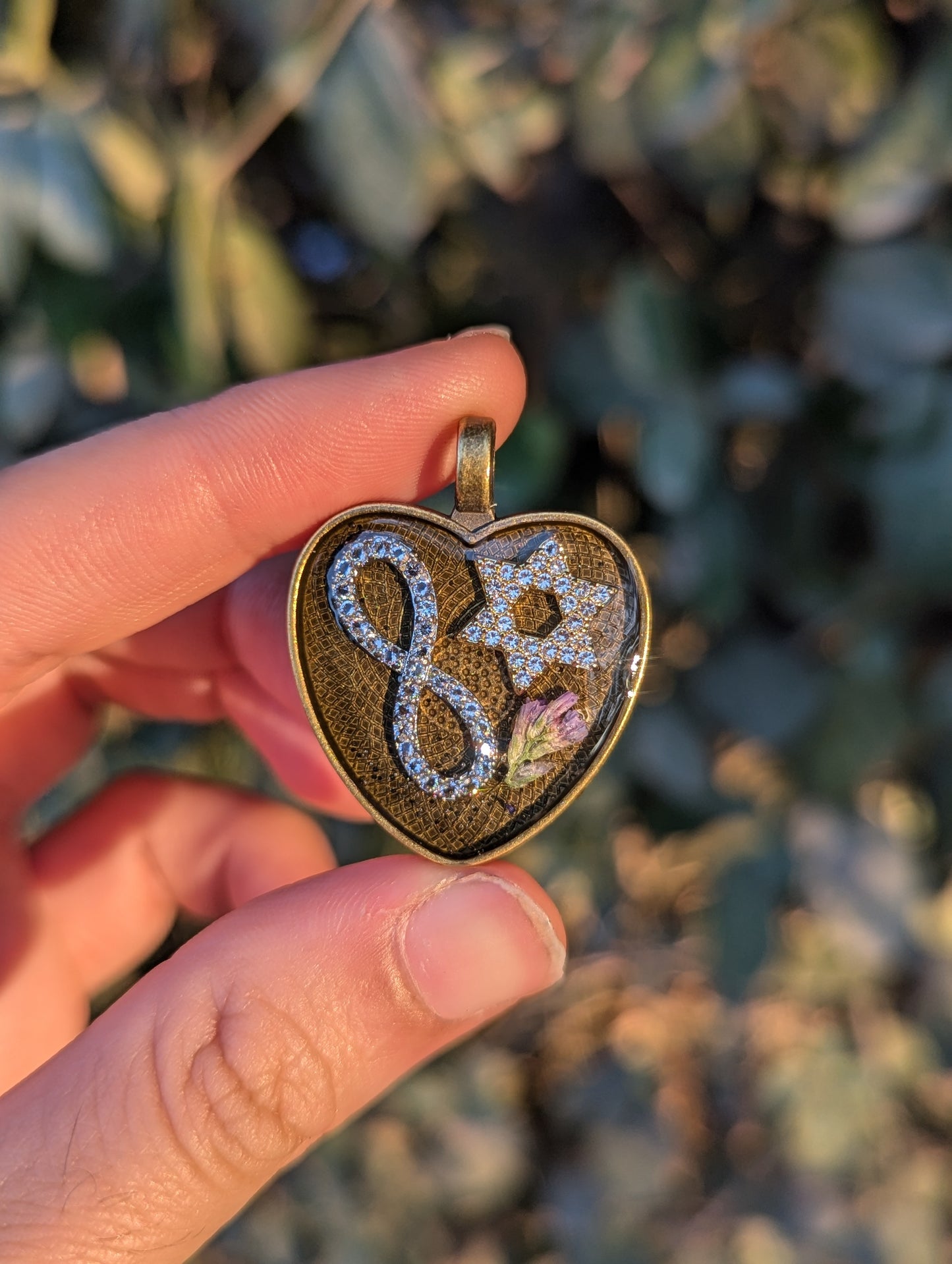 Forever Jewish Heart Infinity Purple Israeli Flower Resin Zirconia Magen David Pendant