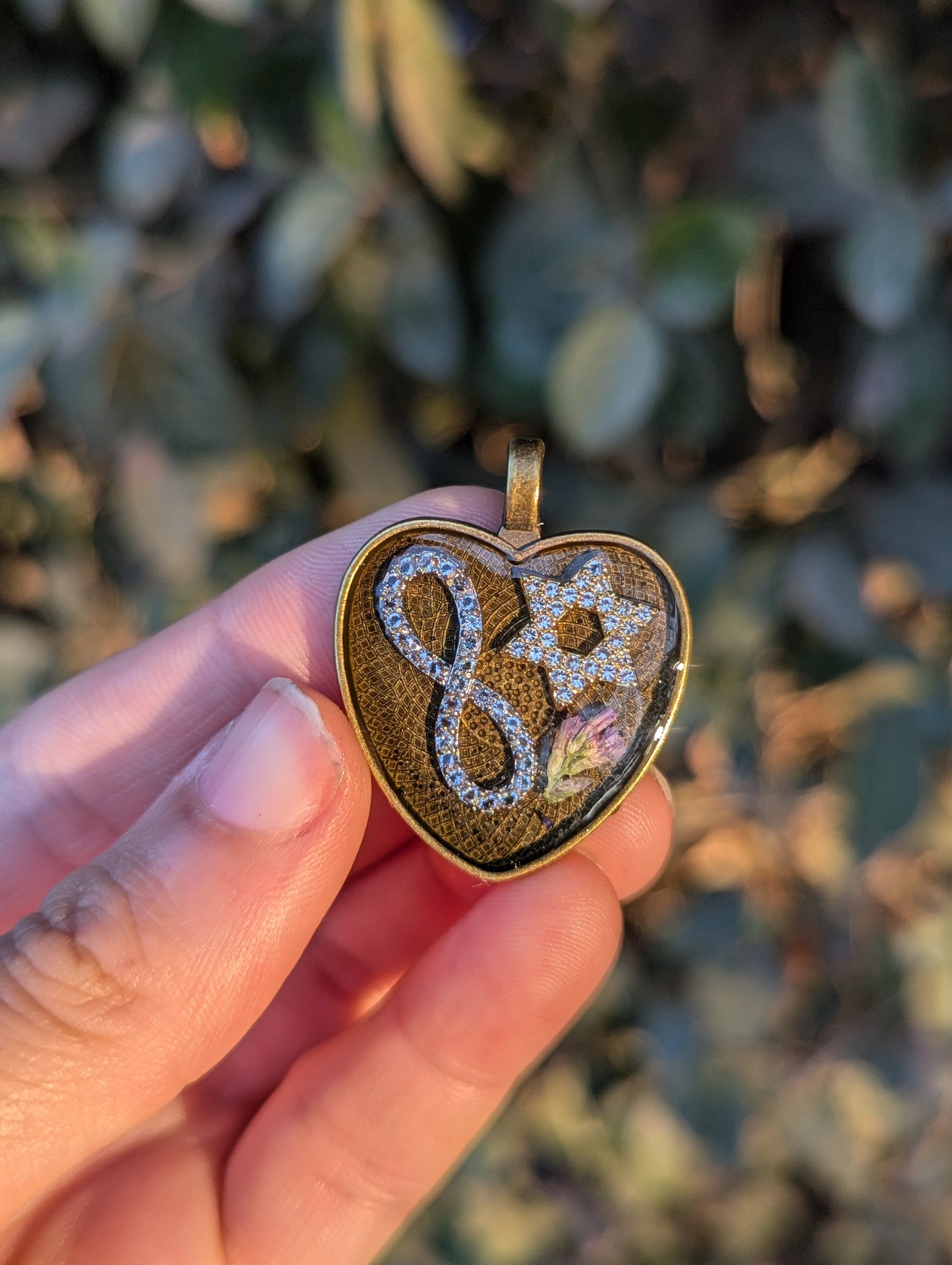 Forever Jewish Heart Infinity Purple Israeli Flower Resin Zirconia Magen David Pendant