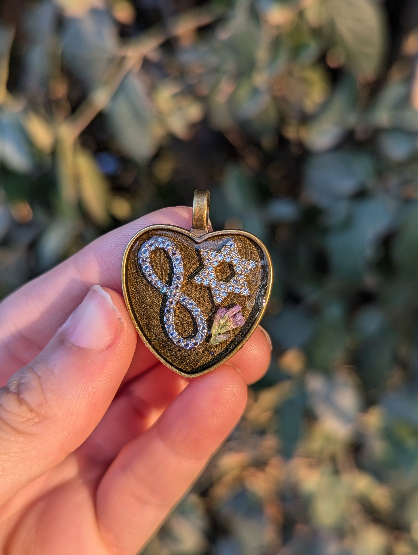 Forever Jewish Heart Infinity Purple Israeli Flower Resin Zirconia Magen David Pendant