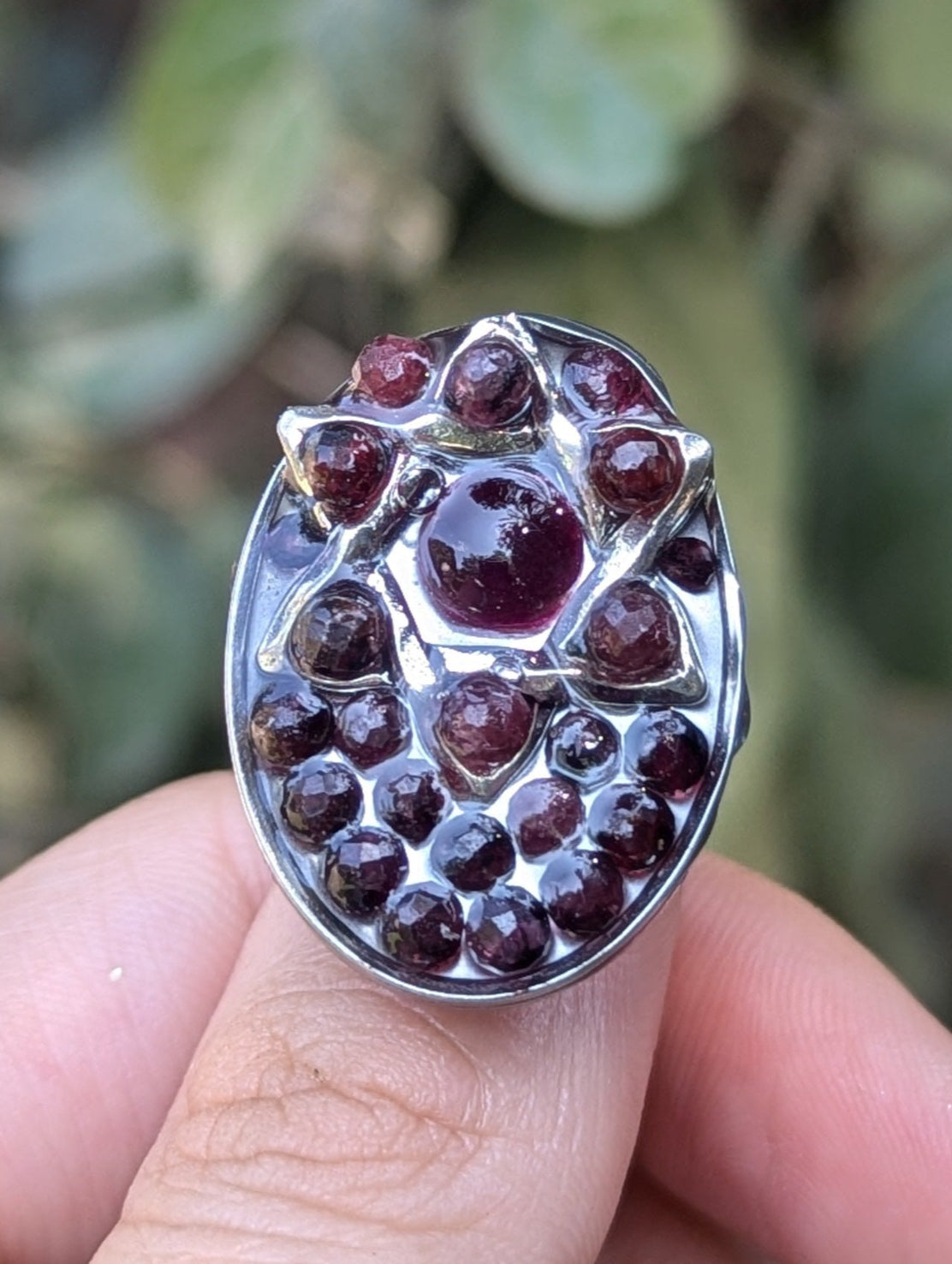 Garnet Gemstones Magen David Resin Adjustable Ring