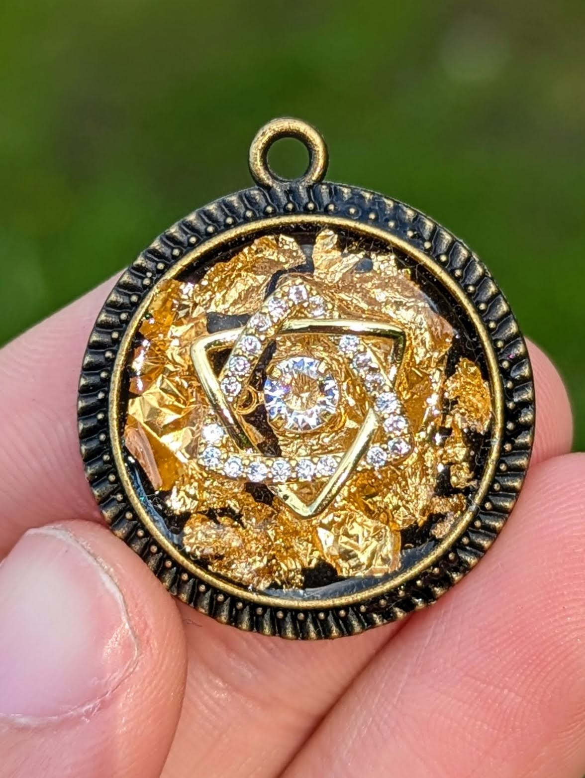 Bold Gold plated Magen David Zirconia Resin Pendant