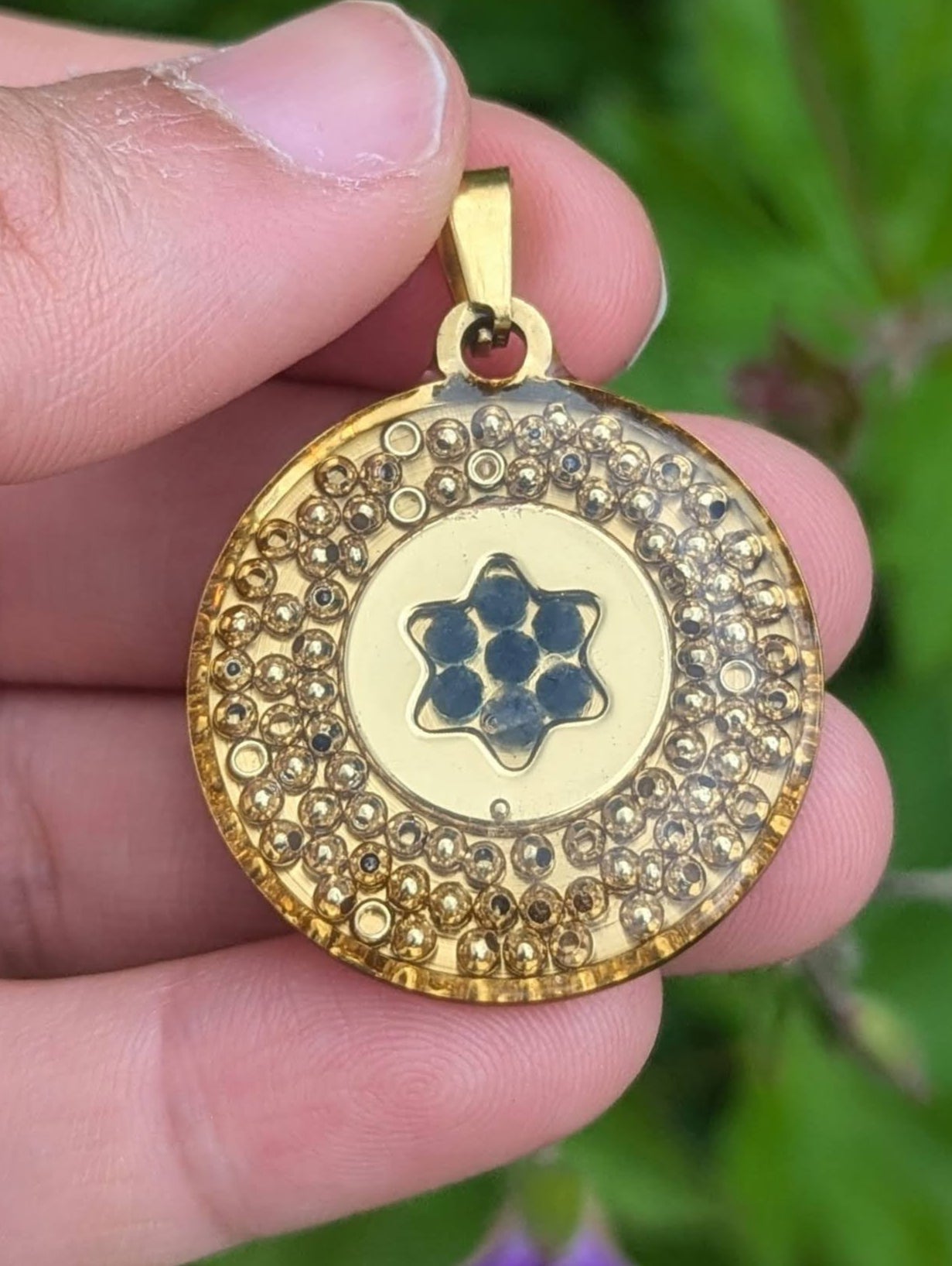 Daniel: Sapphire Gemstones and Gold plated Beads Round Magen David Pendant