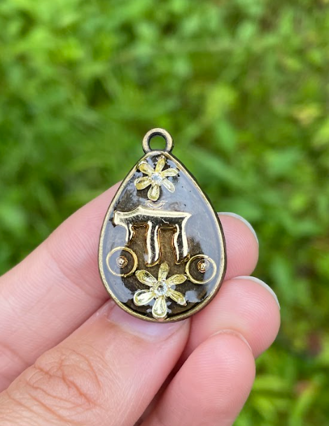 Dana: Chai and Gold Flowers Drop Resin Pendant