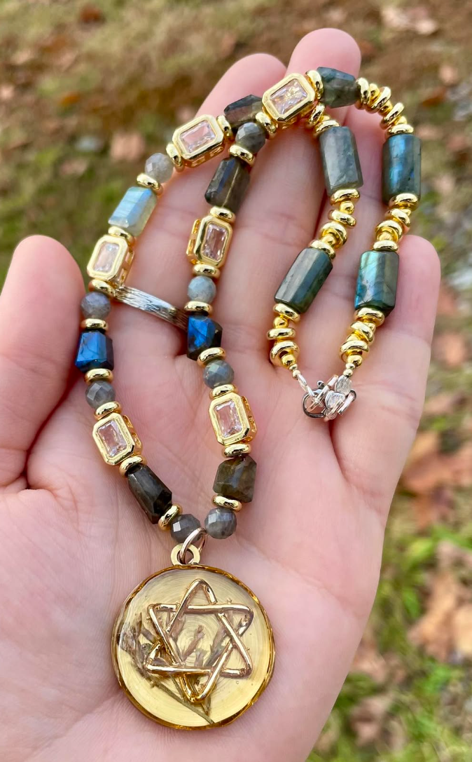 Labradorite, Israeli Nature, Gold Plated and Zirconia Beaded Necklace