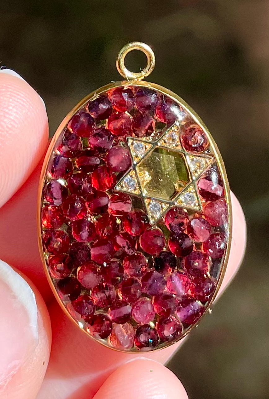 Garnets Magen David Gold Plated Oval Pendant