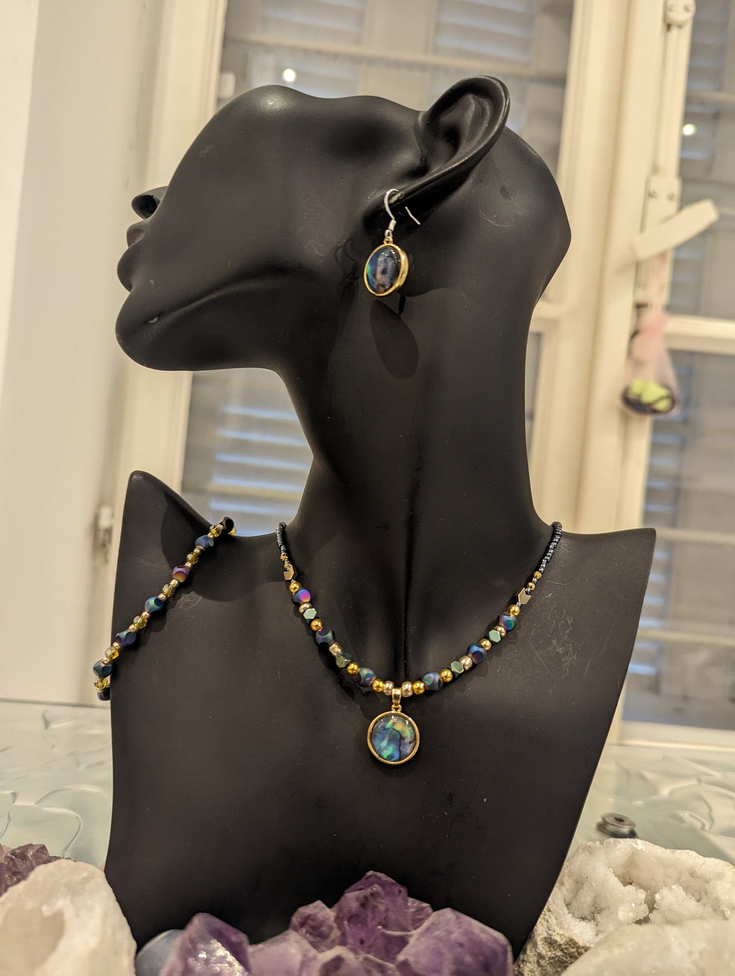 Abalone Shell Blue Gold Green Set