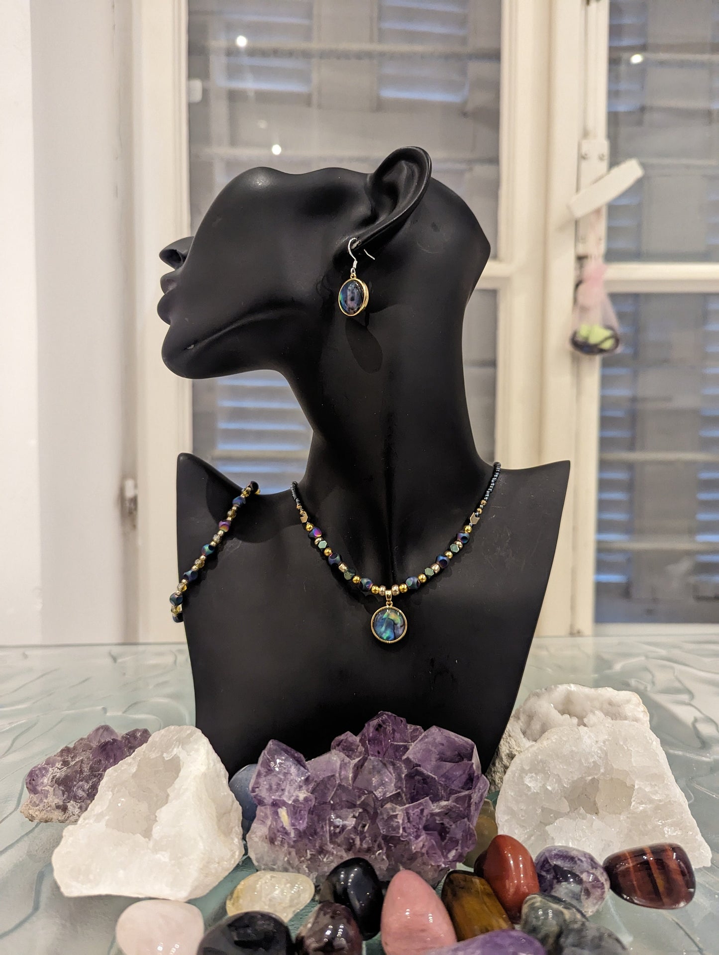 Abalone Shell Blue Gold Green Set