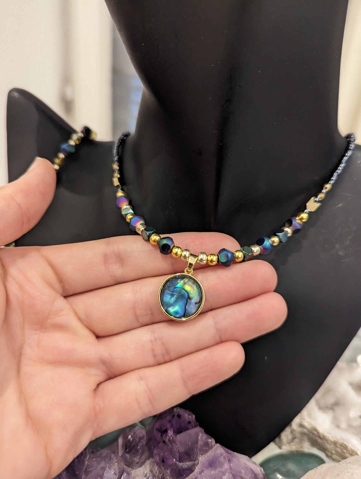 Abalone Shell Blue Gold Green Set