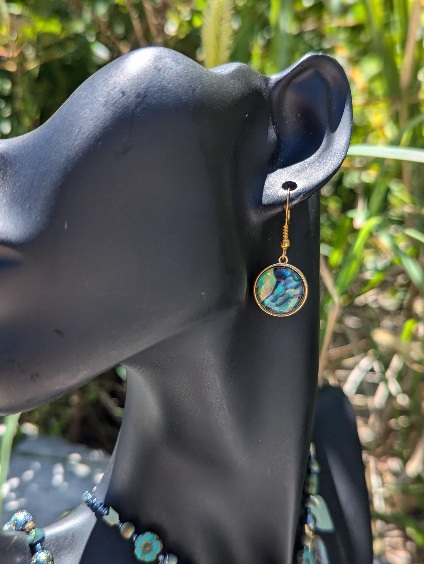 BERMUDA Oceans Secret Garden Set: with Green Gemstone, Abalone Shells, Blue Agate, Zircon Drops, Czech Crystal Flowers