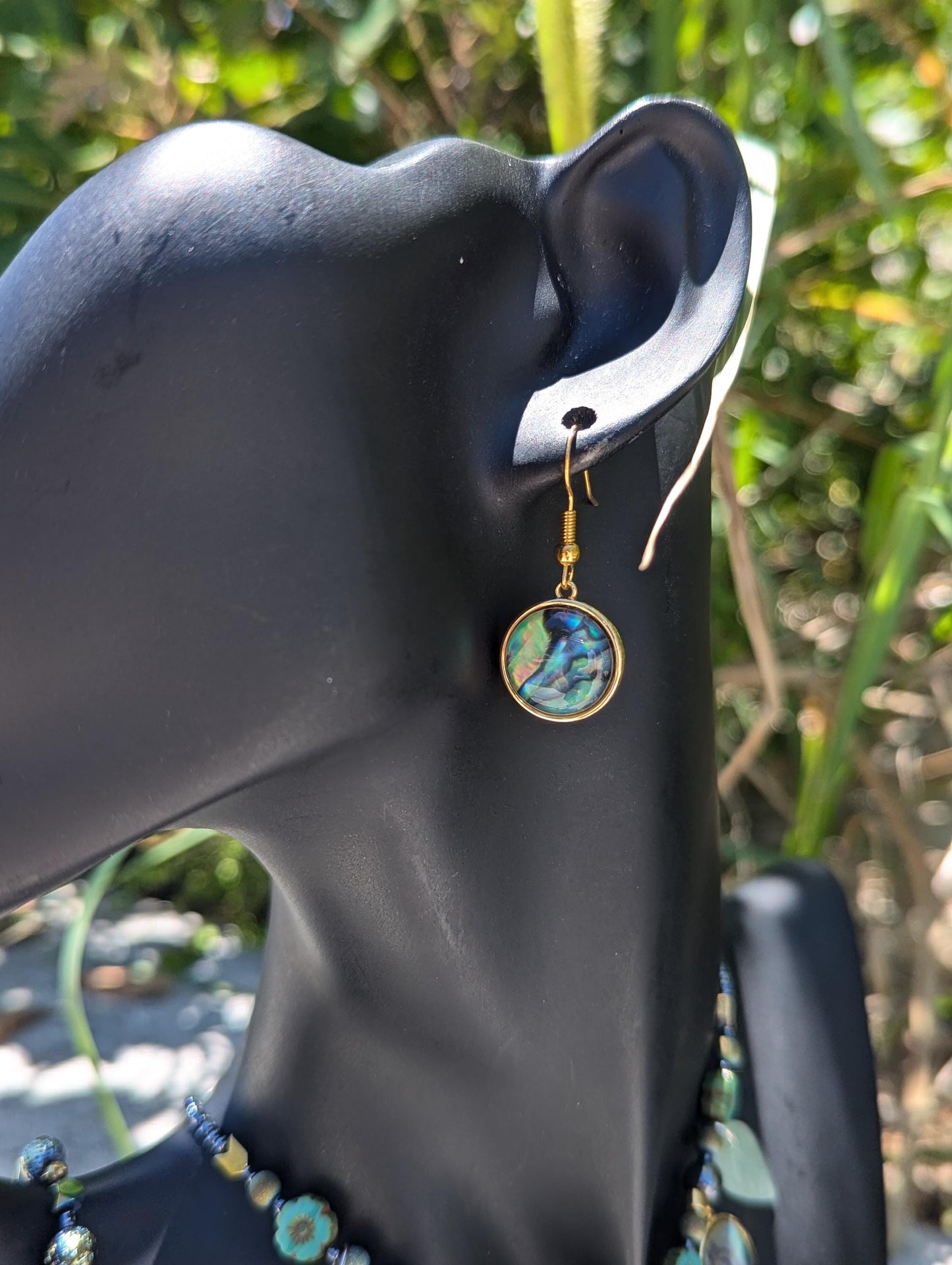 BERMUDA Oceans Secret Garden Set: with Green Gemstone, Abalone Shells, Blue Agate, Zircon Drops, Czech Crystal Flowers