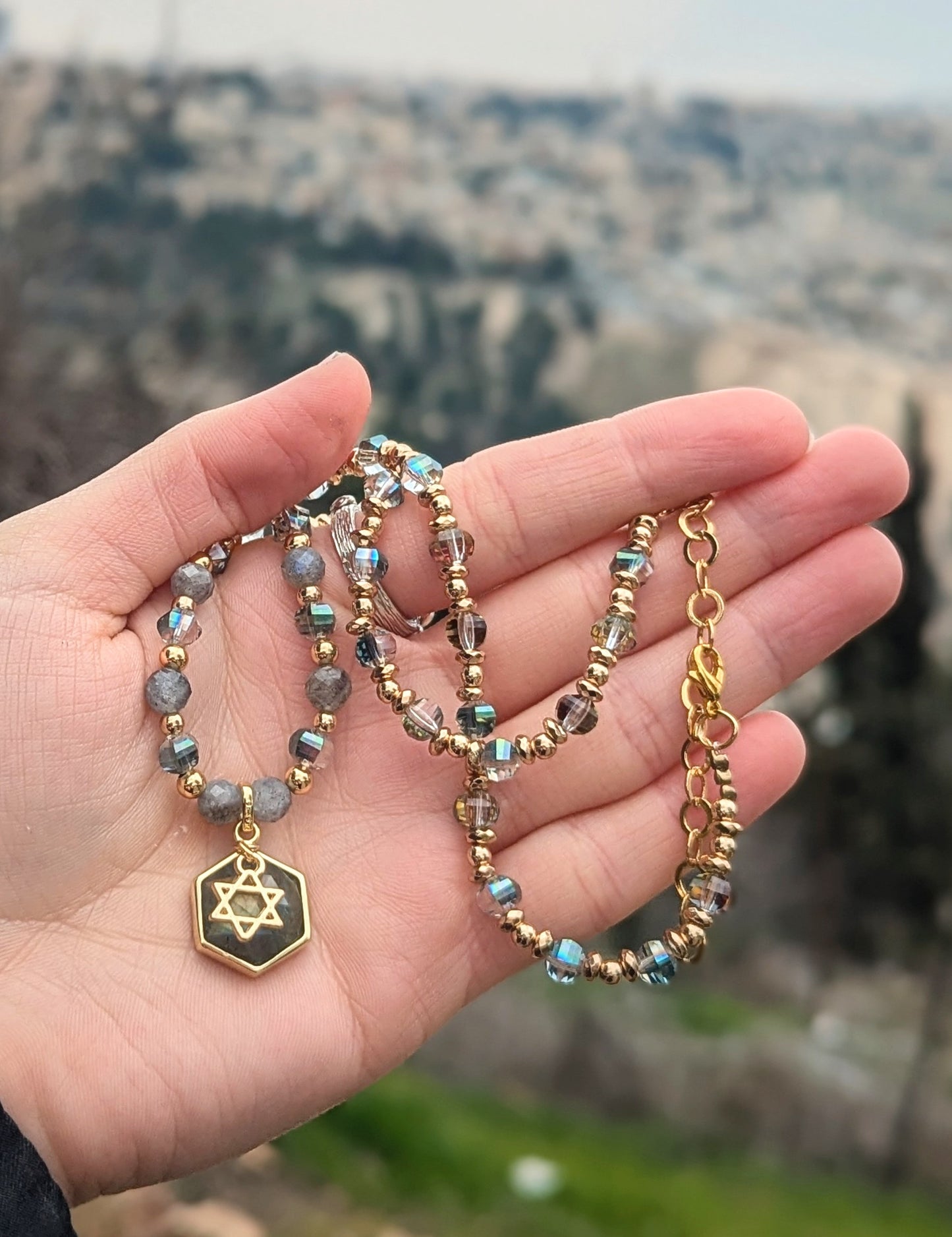 Labradorite Gold Necklace with Gold Plated Sterling Silver