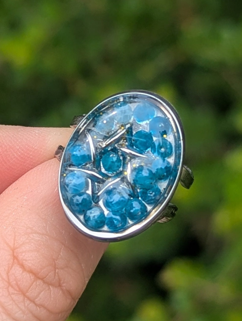Sterling Silver Magen David, Stainless Steel Ring with Apatite Blue Gemstones